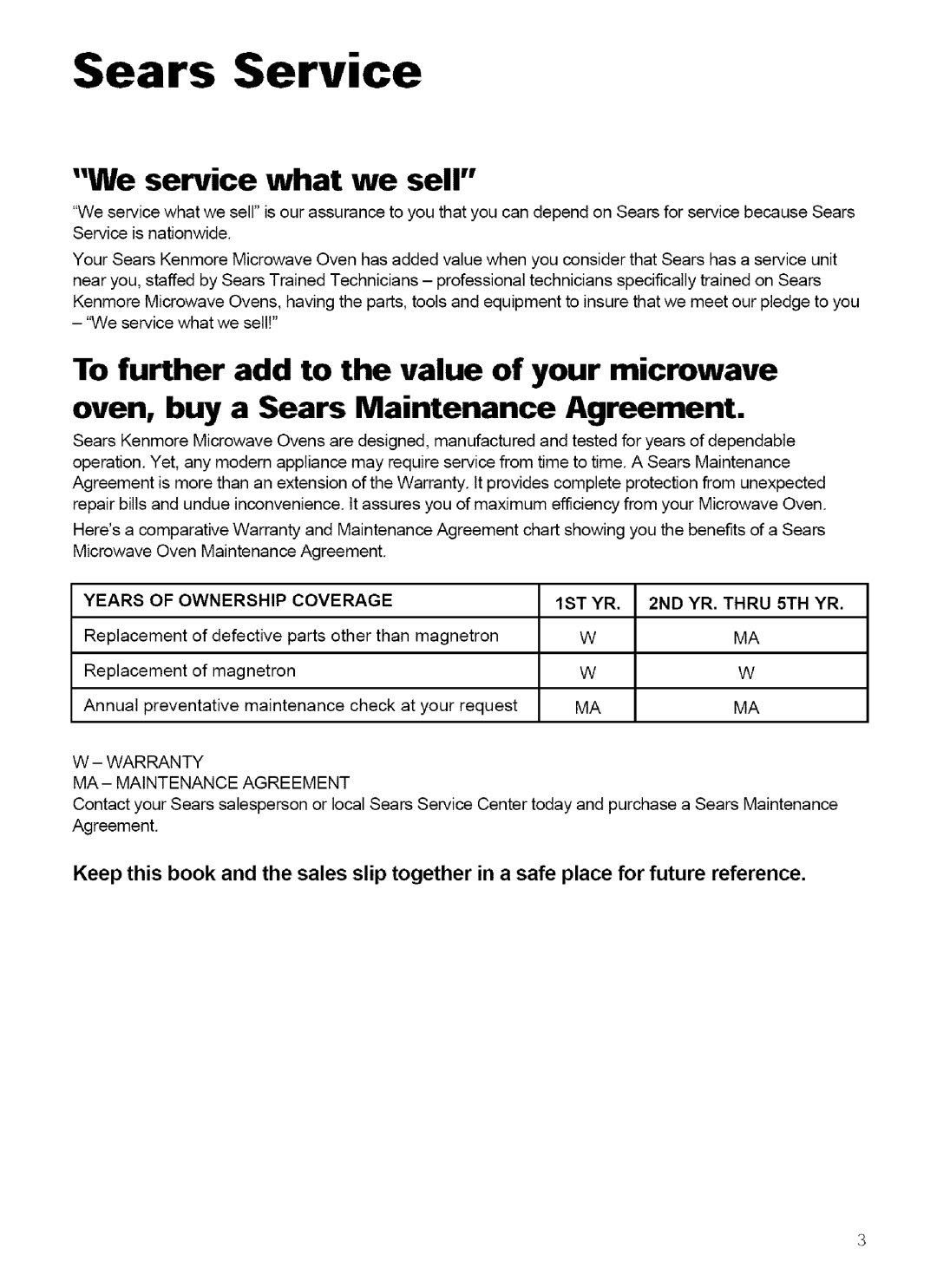 Kenmore 721.62759, 721.62752 manual Sears Service, Years of Ownership Coverage, 1ST YR, 2ND YR. Thru 5TH YR 