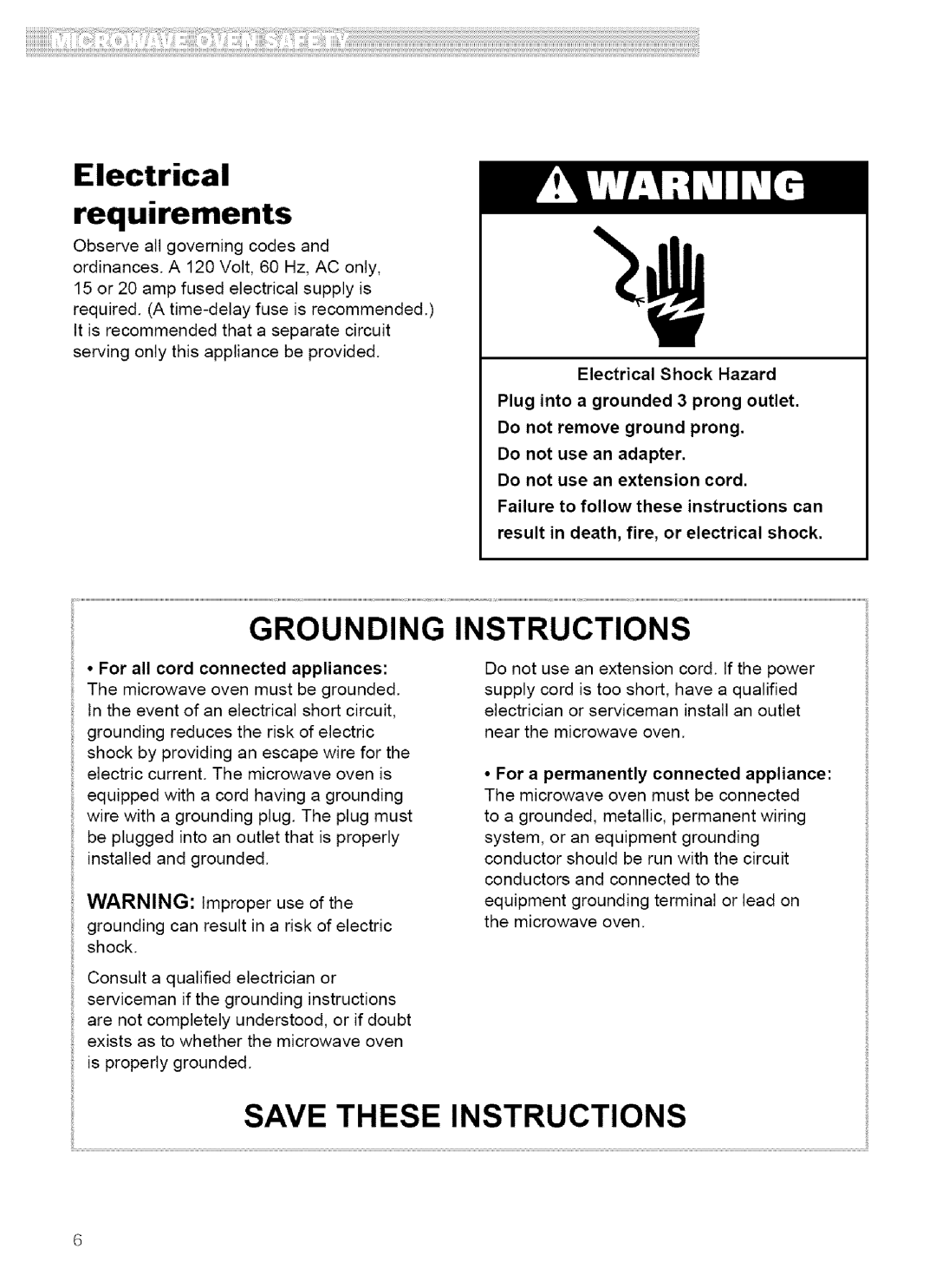 Kenmore 721.62752, 721.62759 manual Grounding Instructions 