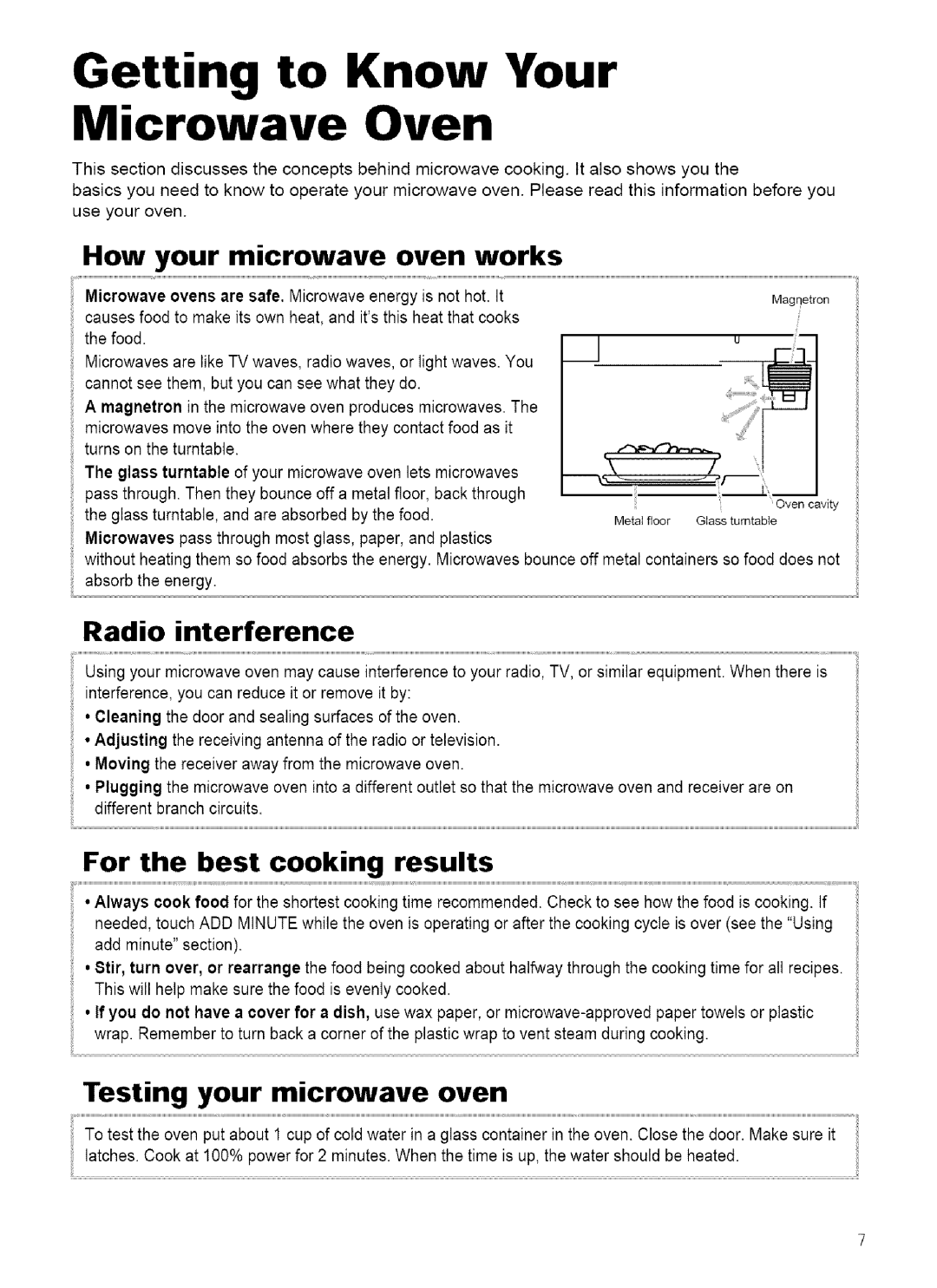 Kenmore 721.62759 manual Getting to Know Your Microwave Oven, How your microwave, oven works, Testing your microwave oven 