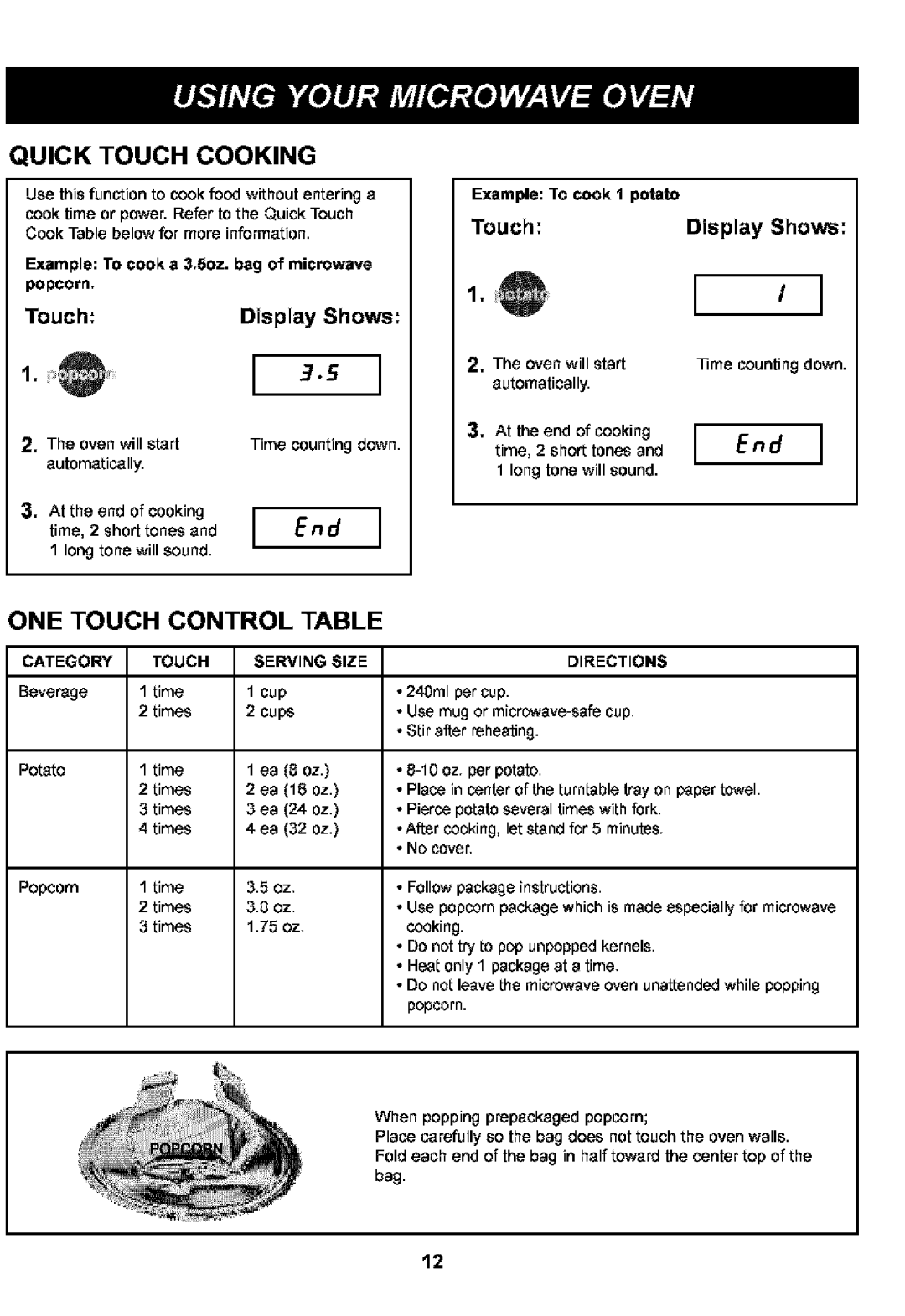 Kenmore 721.63109, 721.63102 manual Quick Touch Cooking, Category, Serving Size Directions 