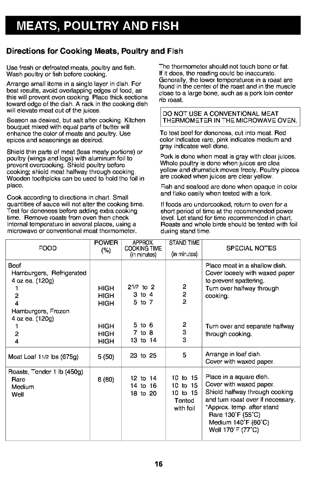 Kenmore 721.63109, 721.63102 manual Directions for Cooking Meats, Poultry and Fish, 3tO4 