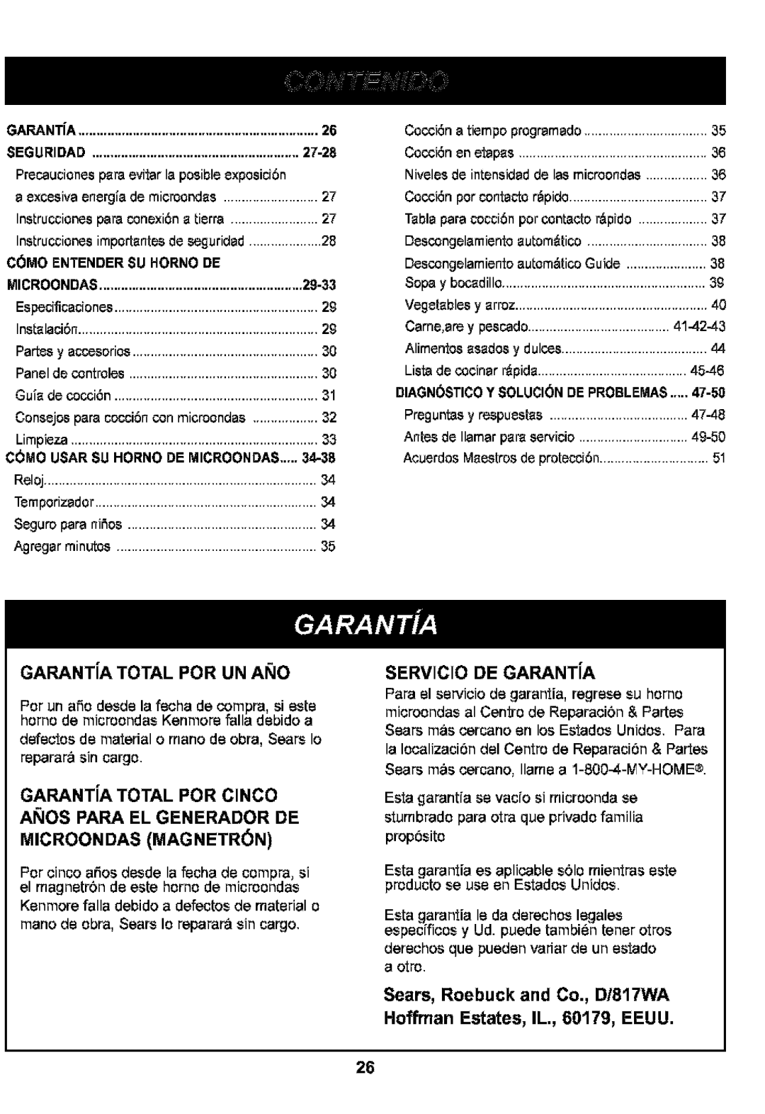 Kenmore 721.63109 GARANTiA Total POR UN AIO, GARANTiA Total POR Cinco AltOS Para EL Generador DE, Servicio DE GARANTiA 