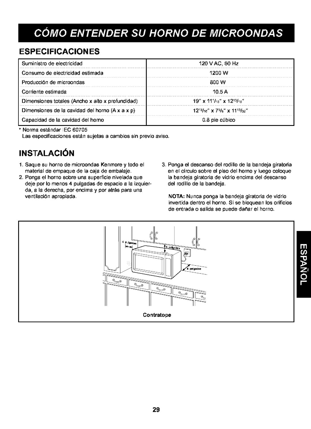 Kenmore 721.63102, 721.63109 manual Especificacion, Instalaci N 