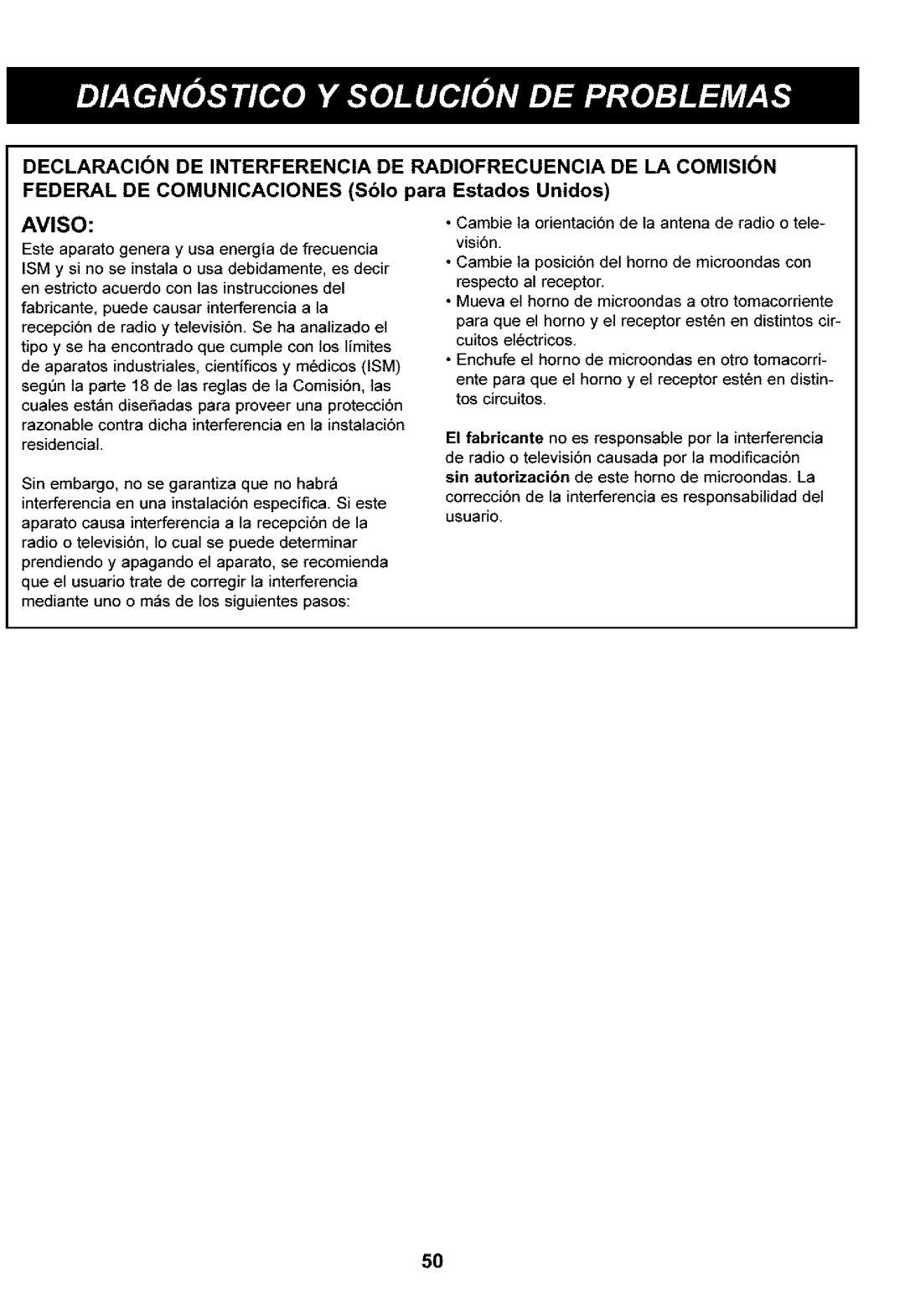 Kenmore 721.63109, 721.63102 manual Aviso, Federal DE Comunicaciones Sblo para Estados Unidos 