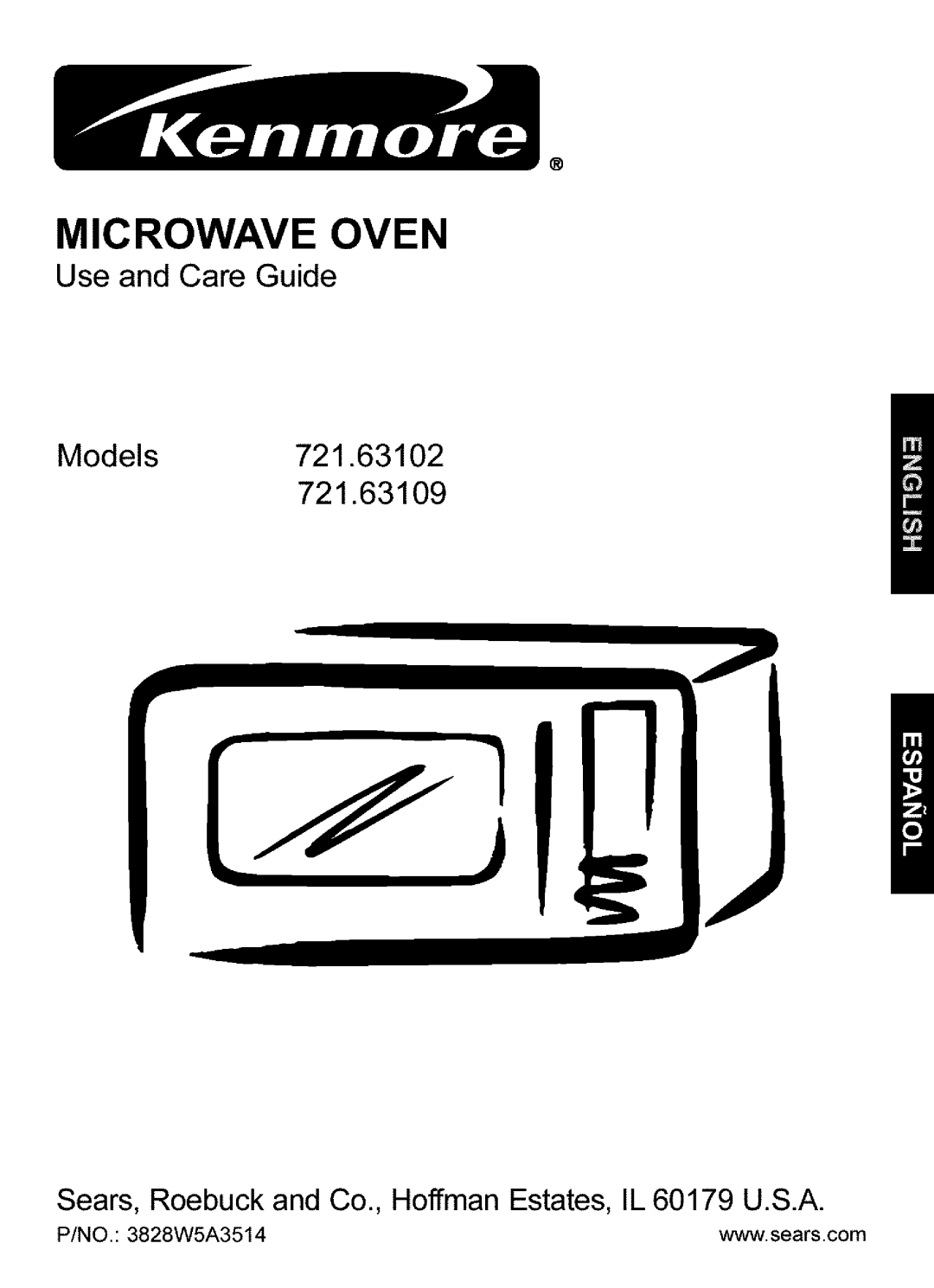 Kenmore 721.63109 manual Microwave Oven, Models721.63102, Use and Care Guide, P/NO.: 3828W5A3514 