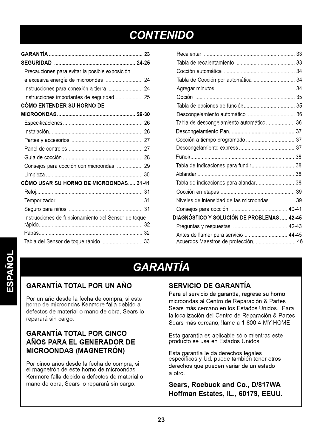 Kenmore 721.63263 manual GARANTiA Total PeR UN ANO, GARANTiA Total PeR Cinco, Servicio DE GARANTiA 