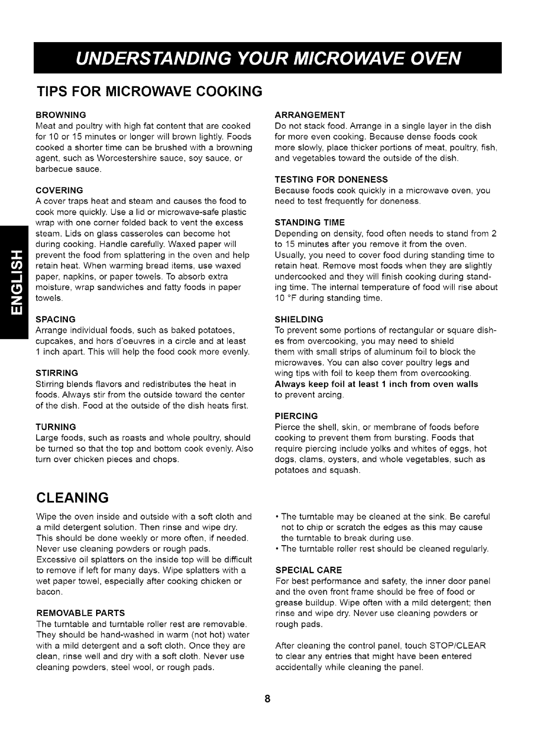 Kenmore 721.63263 manual Tips for Microwave Cooking, Cleaning 