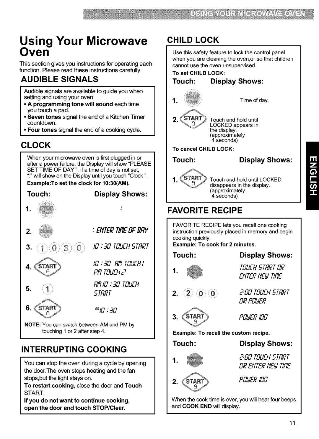 Kenmore 721.63652, 721.63654, 721.63659, 721.63653 manual Interrupting Cooking, Favorite Recipe, Start, To set Child Lock 