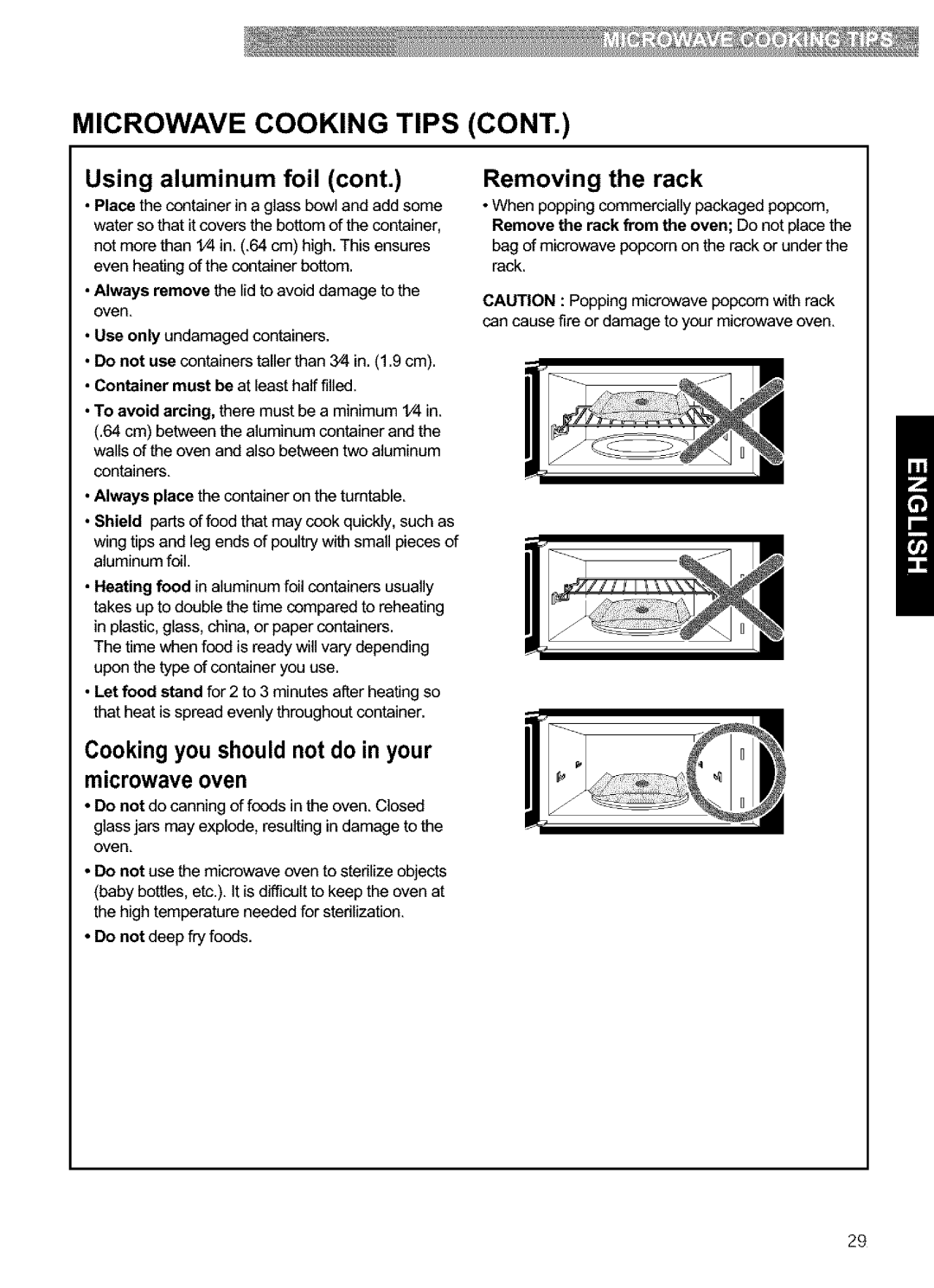 Kenmore 721.63659, 721.63654, 721.63653, 721.63652 manual Removing the rack, Cooking you should not do in your microwave oven 