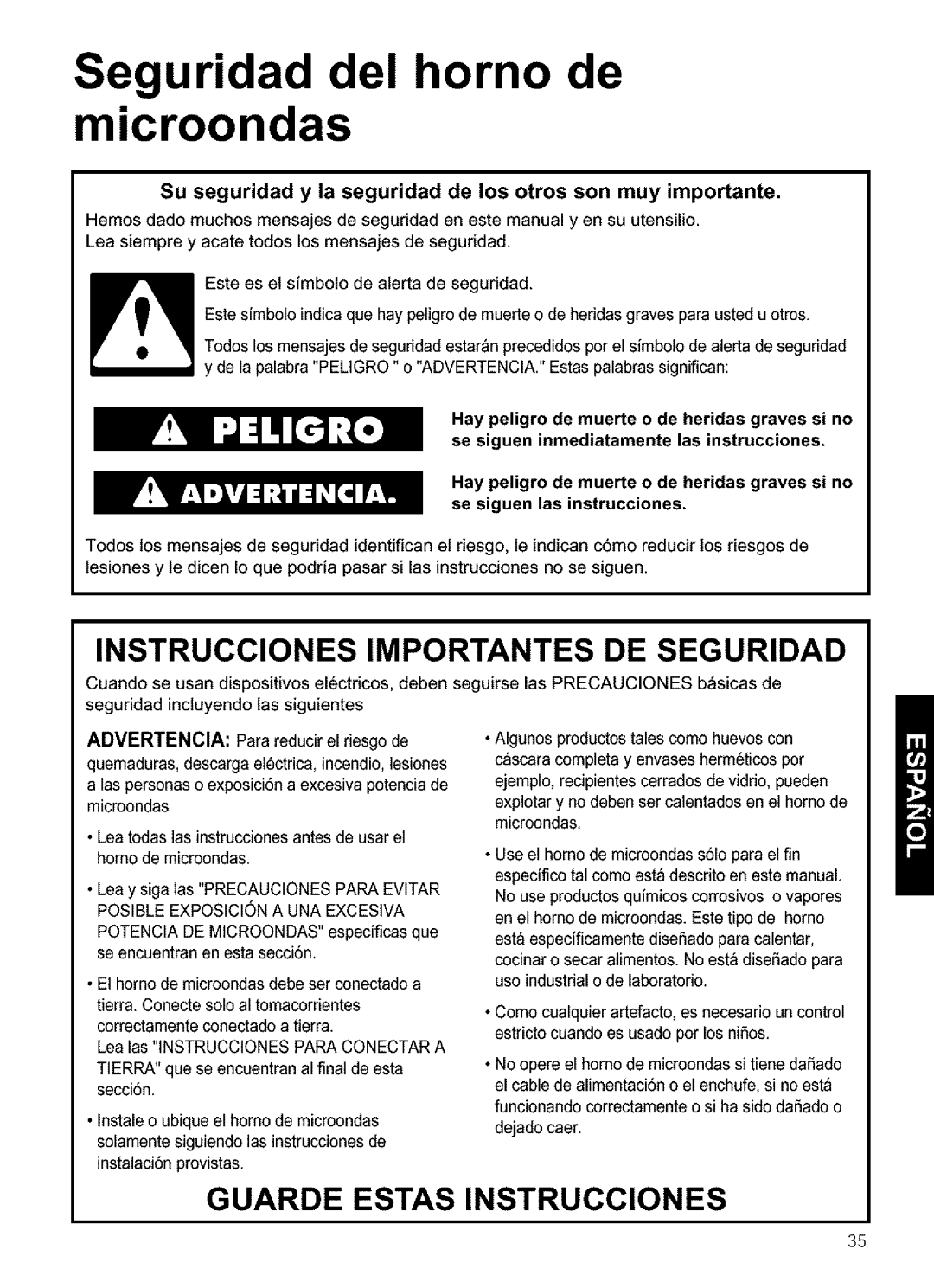 Kenmore 721.63652 manual Seguridad del horno de microondas, Su seguridad y la seguridad de los otros son muy importante 