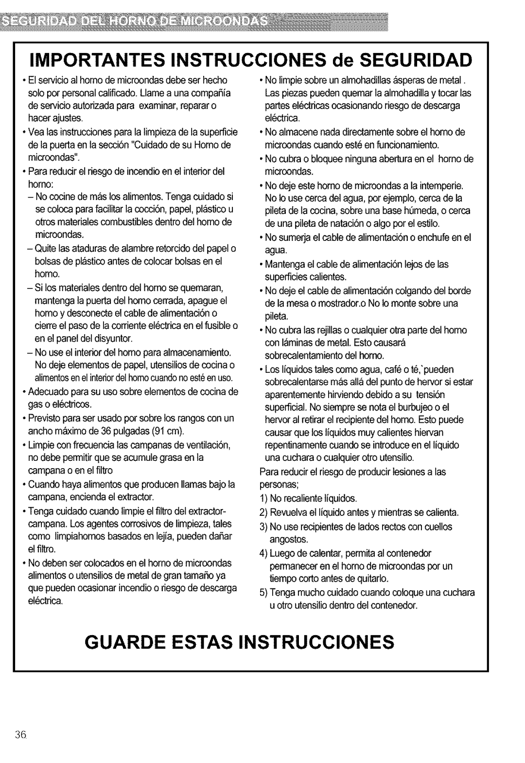 Kenmore 721.63654, 721.63659, 721.63653, 721.63652 manual Importantes Instrucciones de Seguridad 