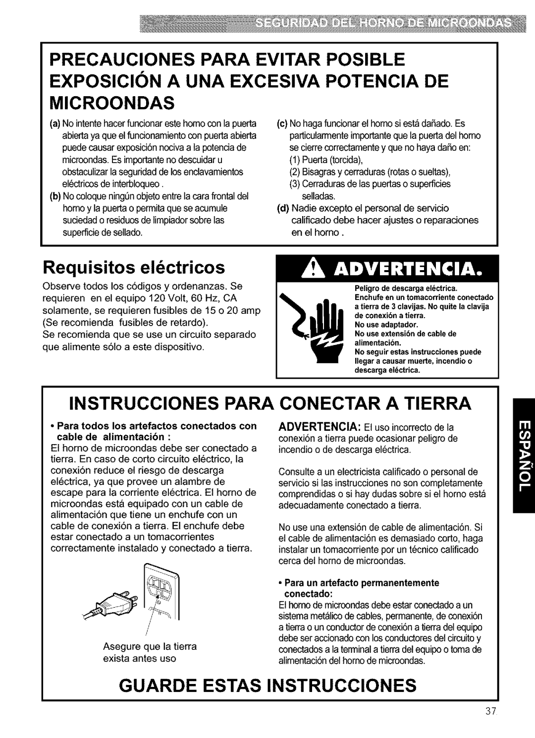 Kenmore 721.63659, 721.63654, 721.63653, 721.63652 manual Requisitos eldctricos, Para un artefacto permanentemente conectado 