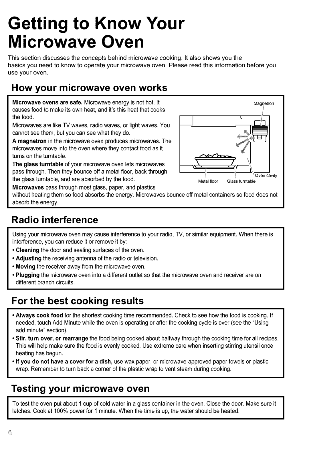 Kenmore 721.63653, 721.63654 manual Getting to Know Your Microwave Oven, How your microwave oven works, Radio interference 