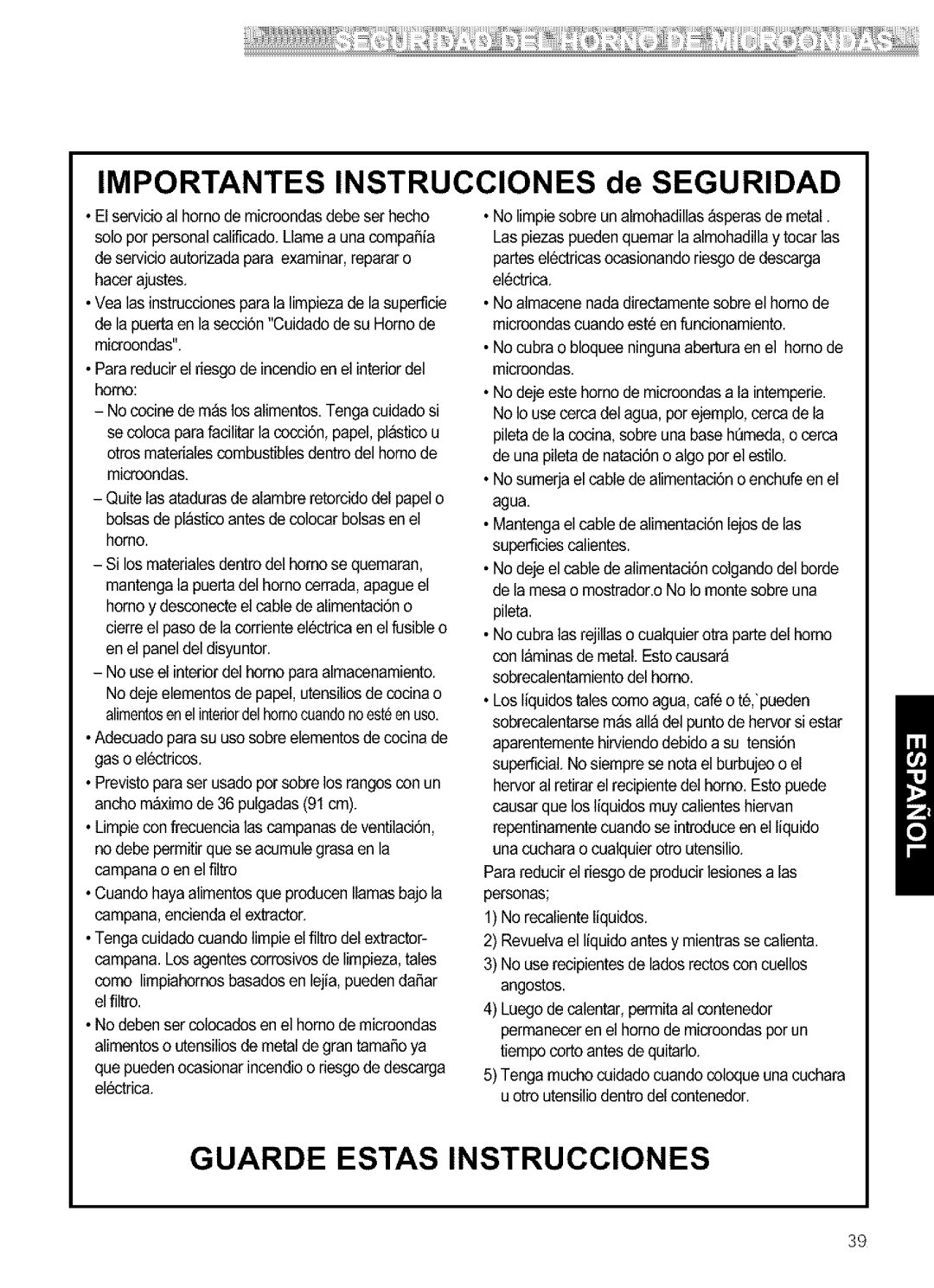 Kenmore 721.64683, 721.64689, 721.64684, 721.64682 manual Importantes Instrucciones de Seguridad 