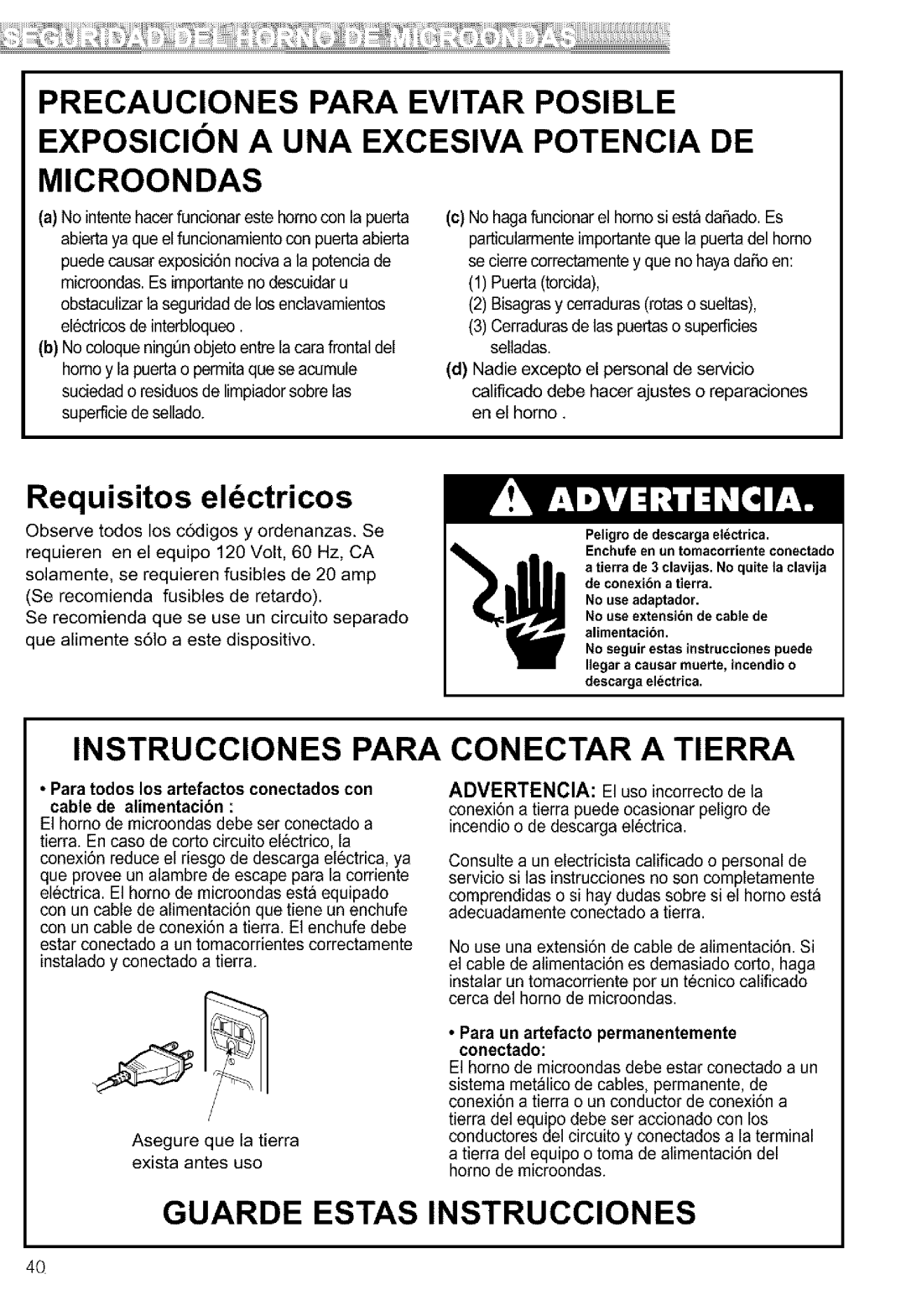 Kenmore 721.64689, 721.64684, 721.64682, 721.64683 manual Requisitos eldctricos, Para un artefacto permanentemente conectado 