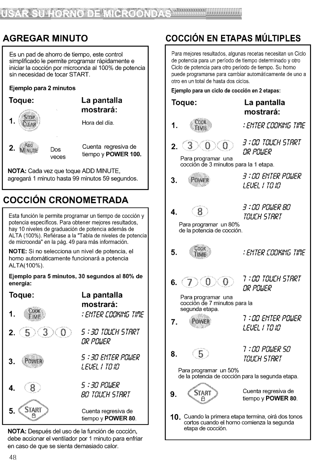 Kenmore 721.64689, 721.64684, 721.64682, 721.64683 Agregar Minuto, Coccin Cronometrada, Coccicn EN Etapas Multiples, Dos 