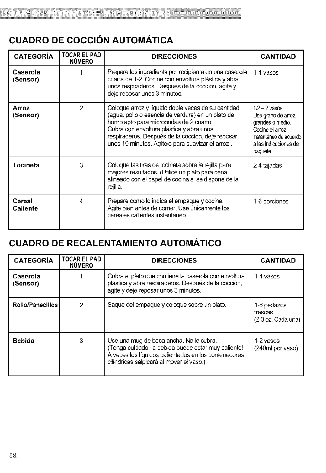 Kenmore 721.64682 manual Cuadro DE Coccin Automatica, Categoria Tocarelpad Direcciones Cantidad, Tocineta3, DIRECClONES 