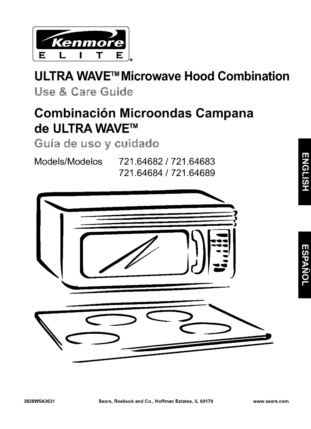 Kenmore 721.64684 manual Combinacibn Microondas Campana de ULTRA WAVE TM, E L I T E, Guia de uso y cuidado, 3828W5A3631 