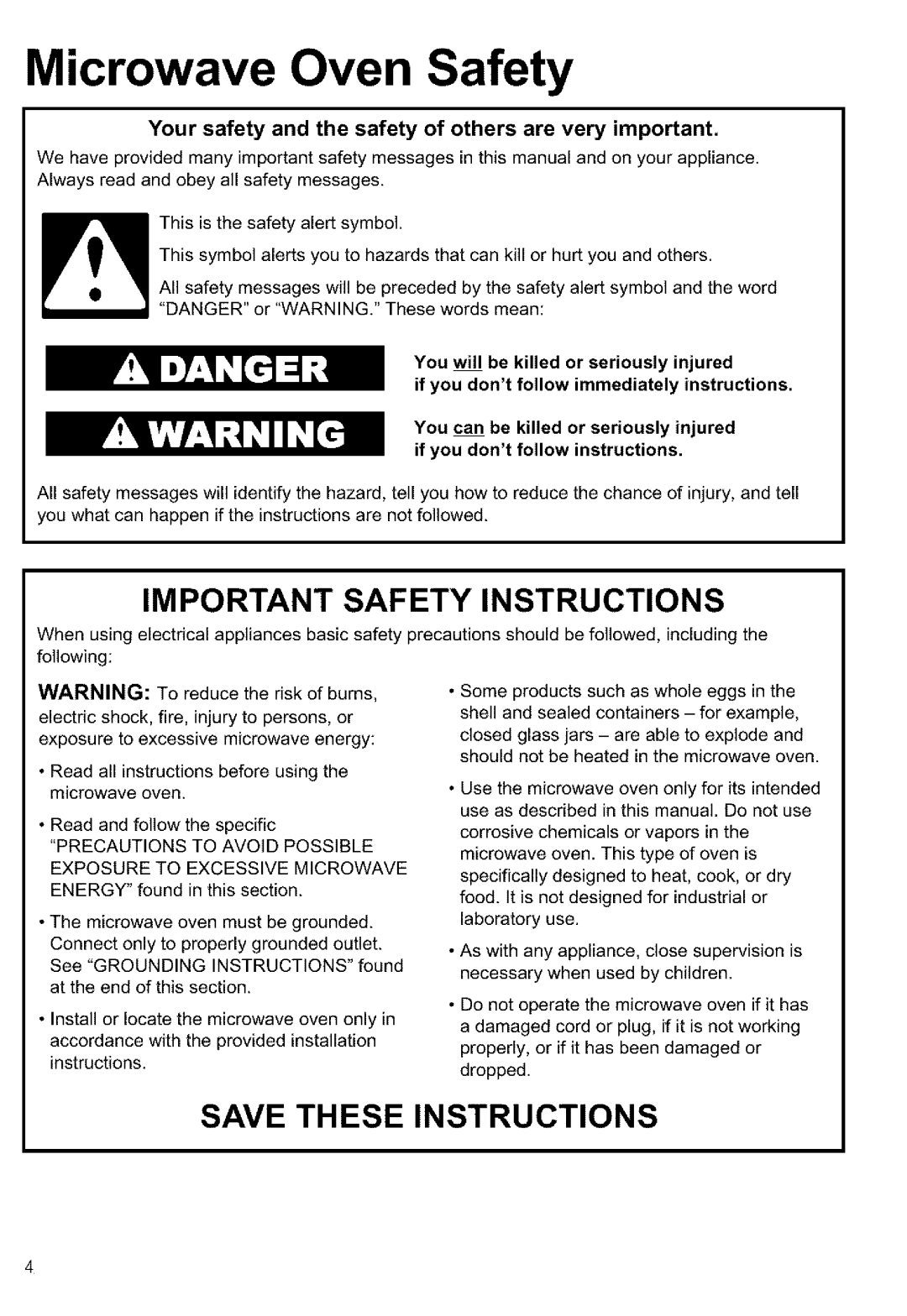 Kenmore 721.64689, 721.64684, 721.64682 manual Microwave Oven Safety, Important Safety Instructions, Save These Instructions 