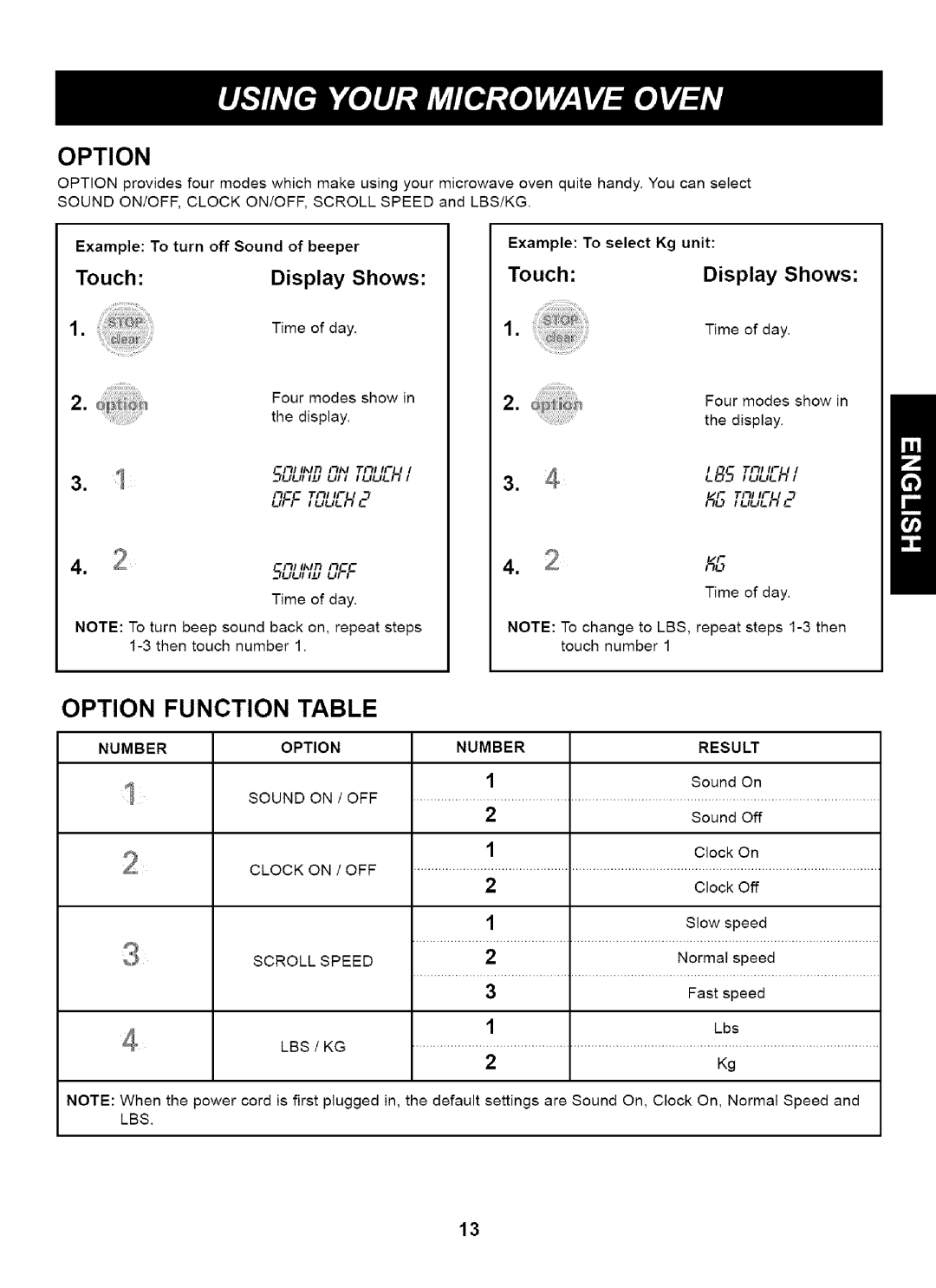 Kenmore 721.65222, 721.65223, 721.65229 manual Option Function Table, 81l!i!ioi, Slowspeed 