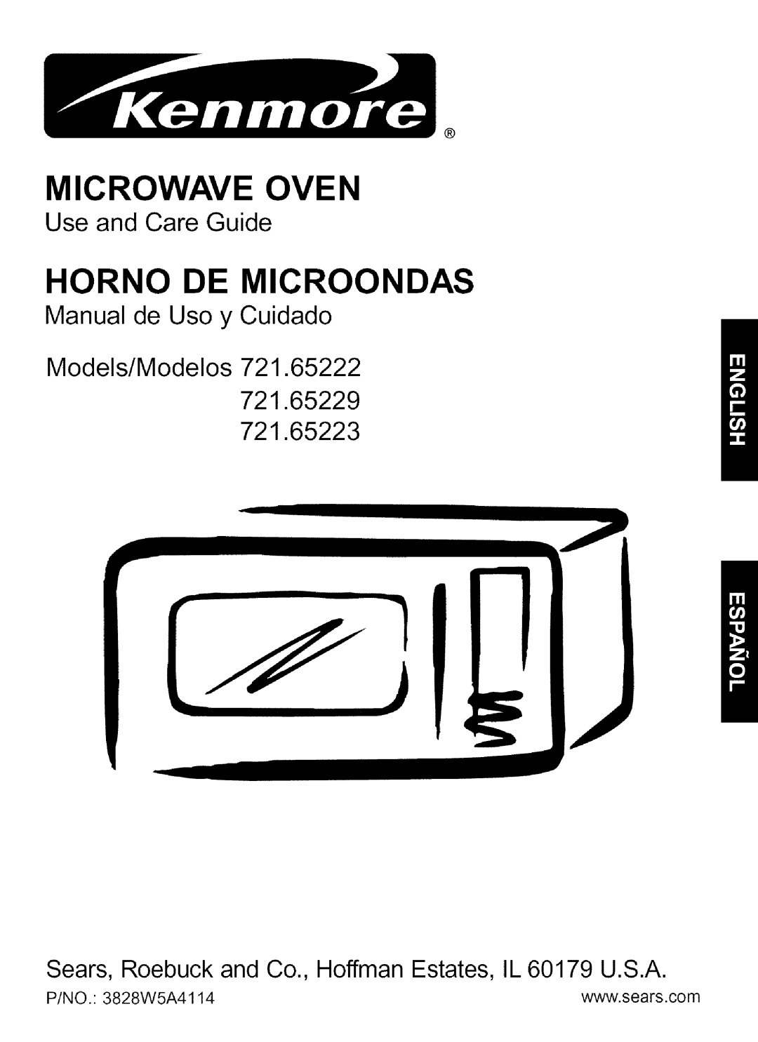 Kenmore 721.65222, 721.65229 manual P/NO. 3828W5A4114, Microwave Oven, Horno De Microondas, Use and Care Guide, 721.65223 