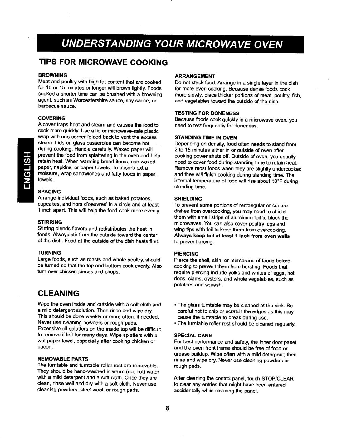 Kenmore 721.66222 manual Tips for Microwave Cooking, Cleaning 