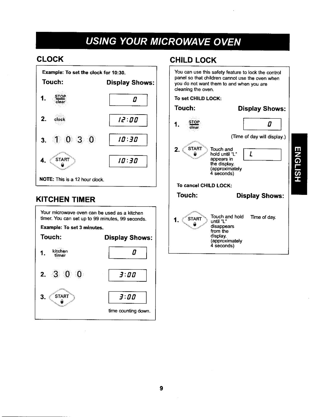 Kenmore 721.66222 manual Touch Display Shows, =Stop, Lock, Start 