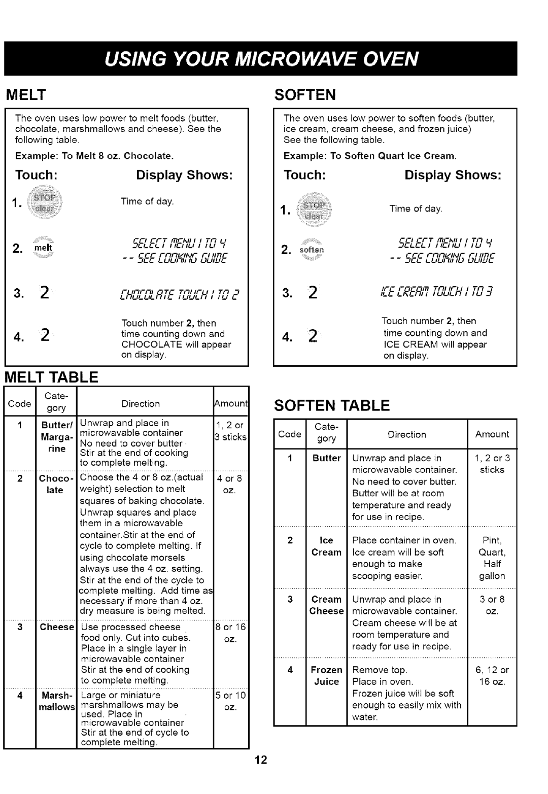 Kenmore 721.66464, 721.66462, 721.66469 manual Melt Table, Soften Table, Mounl, 2or 