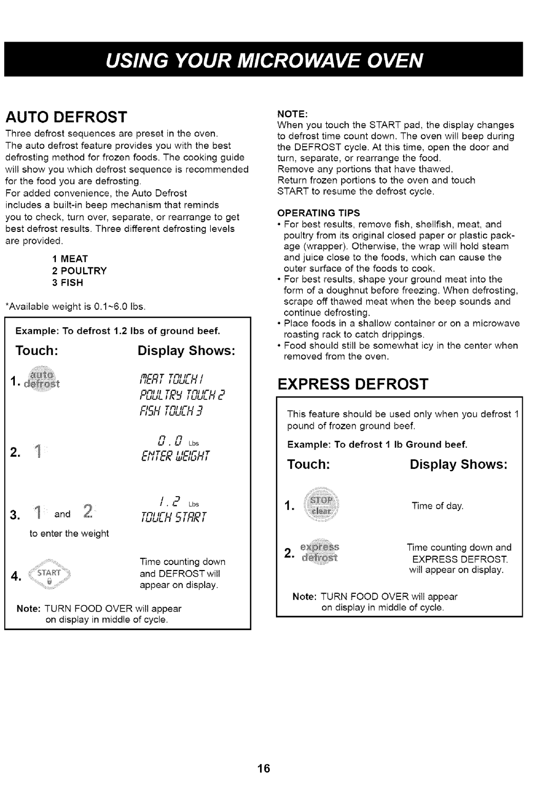 Kenmore 721.66462, 721.66464, 721.66469 manual Auto Defrost, Express Defrost 