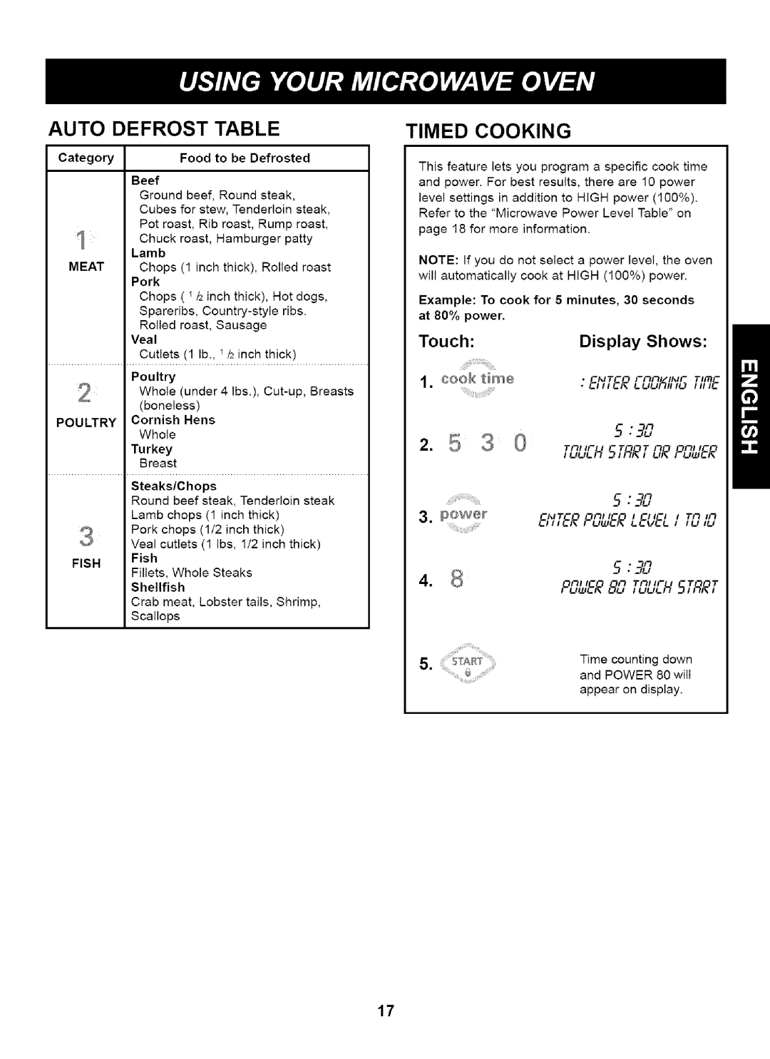 Kenmore 721.66469, 721.66464, 721.66462 manual Auto Defrost Table, Timed Cooking 