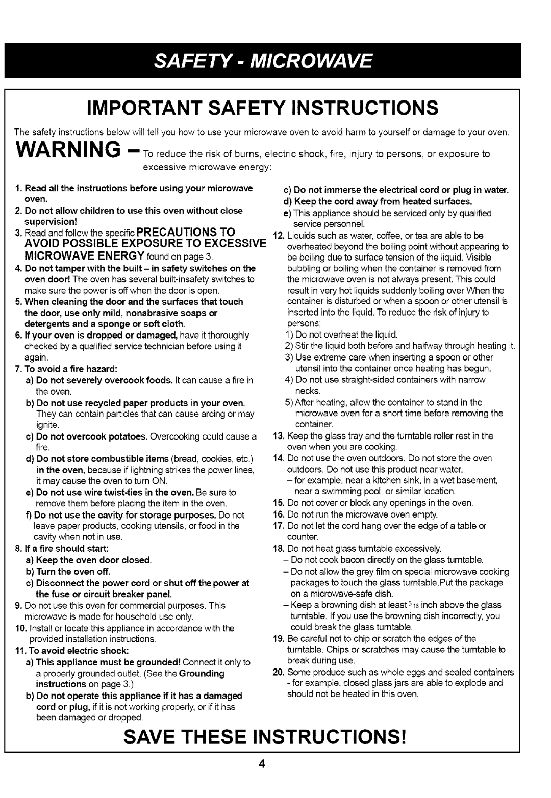 Kenmore 721.66462, 721.66464, 721.66469 manual Important Safety Instructions 