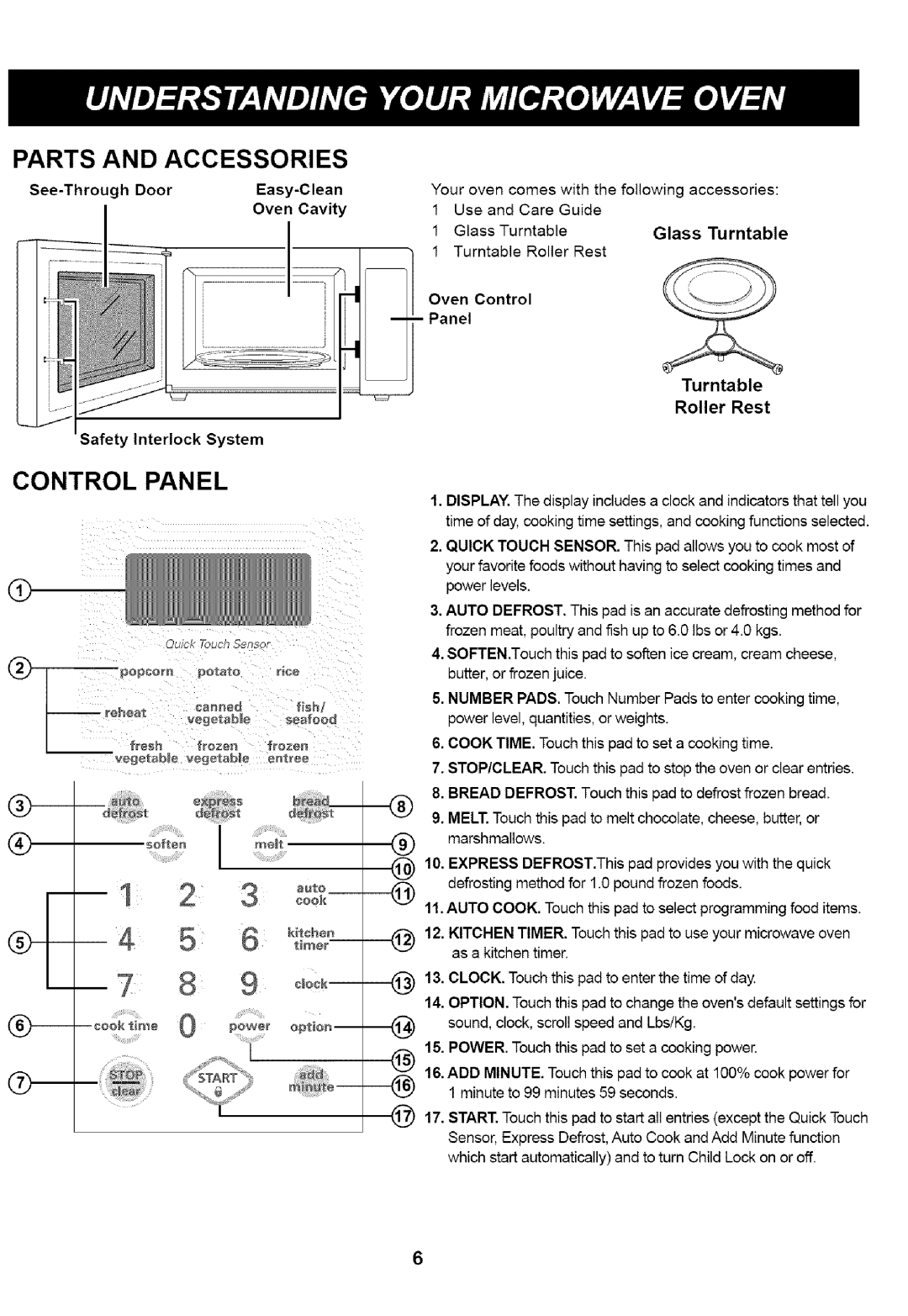 Kenmore 721.66464, 721.66462, 721.66469 manual Parts and Accessories, Control Panel, See-Through Door Easy-Clean, Oven Cavity 