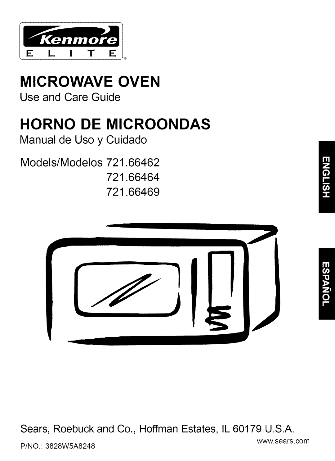 Kenmore 721.66462, 721.66464 manual E L I T E, P/NO. 3828W5A8248, Microwave Oven, Horno De Microondas, Use and Care Guide 
