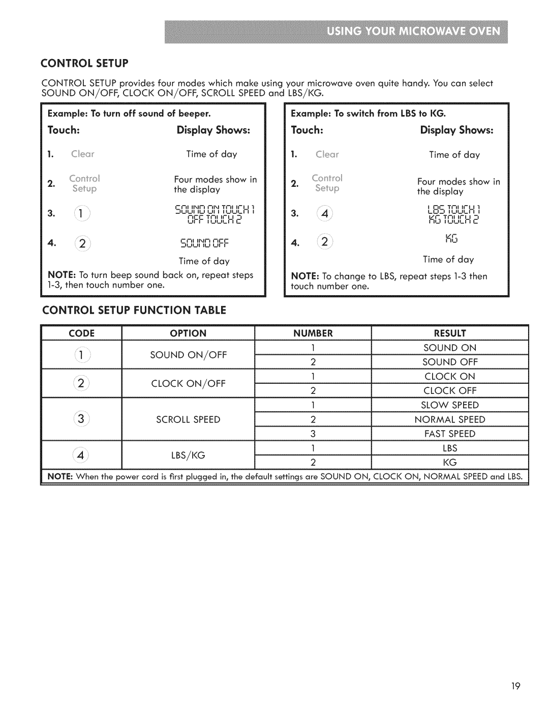 Kenmore 721.7915 manual Control Setup, Setup Function, Ul iu, Code Option 