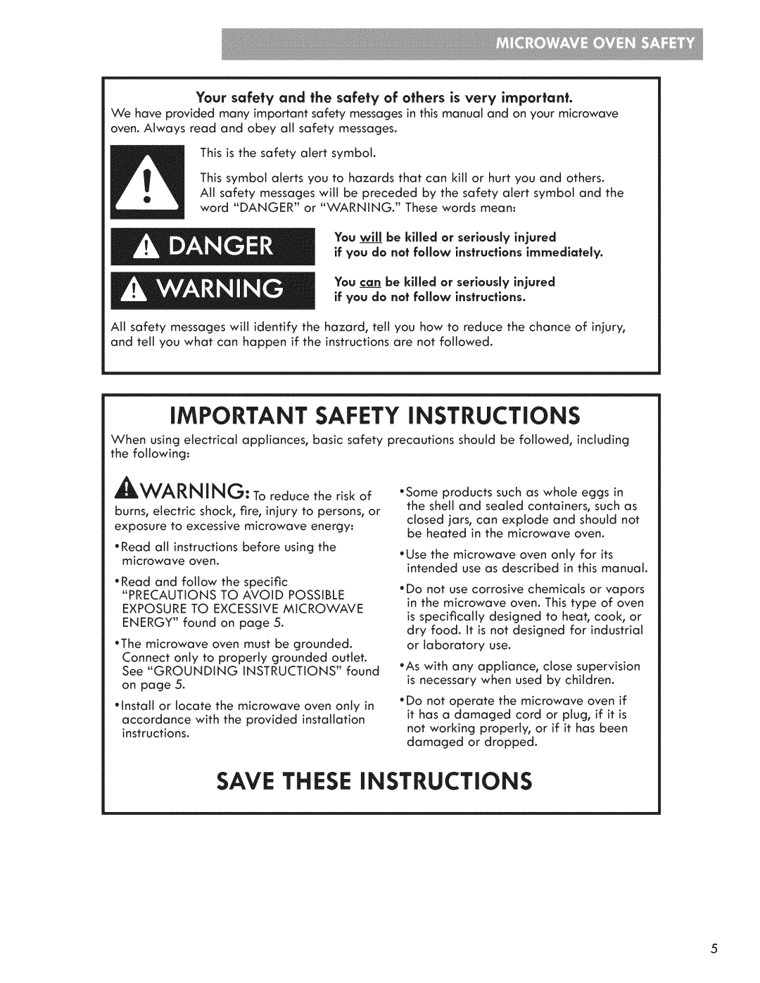 Kenmore 721.7915 manual iMPORTANT SAFETY iNSTRUCTiONS, Save These Instructions, You will be kllled or serlously injured 