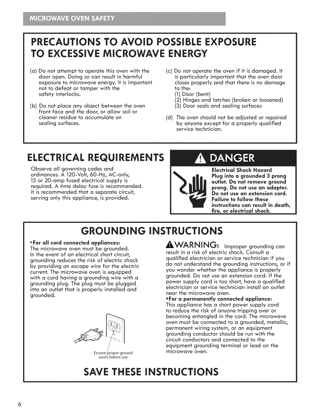 Kenmore 721.7915 manual Electrical Requirements, Grounding, iNSTRUCTiONS, Save These Instructions 