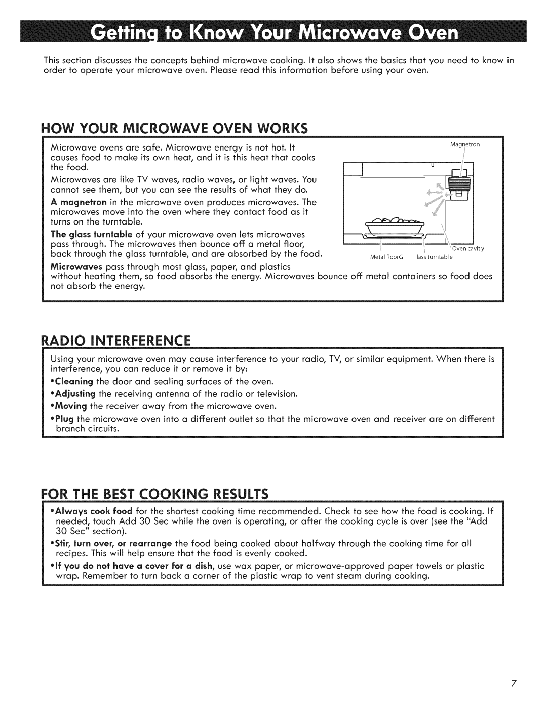 Kenmore 721.7915 manual How Your Microwave Oven Works, Radio Interference, For The Best Cooking Results 