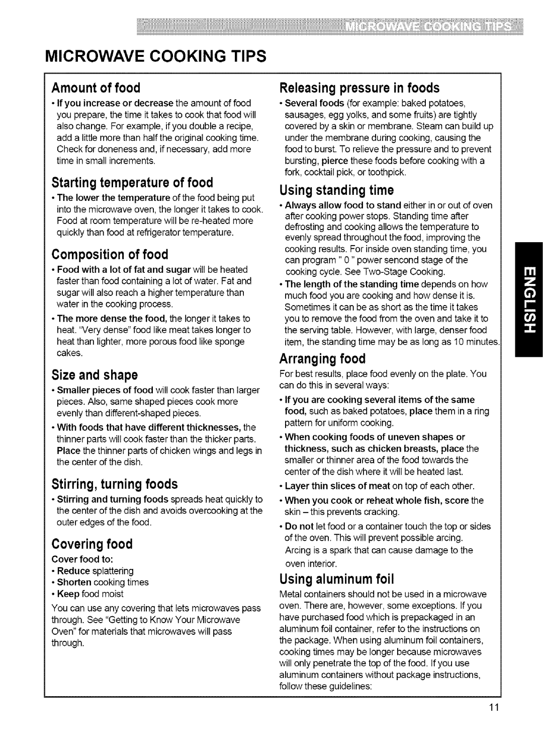 Kenmore 721.80032, 721.80039, 721.80033, 721.80034 manual Microwave Cooking Tips 