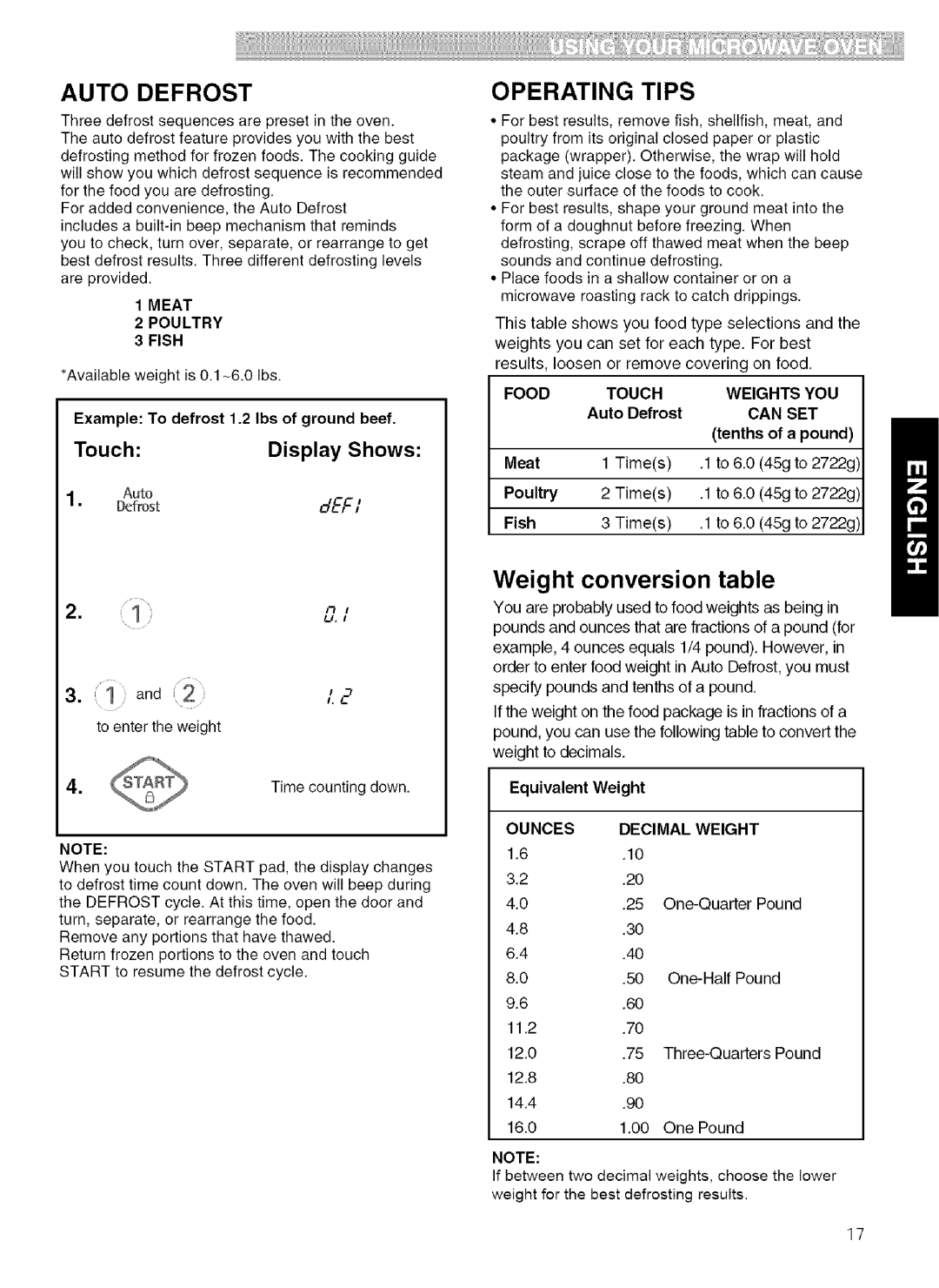 Kenmore 721.80033, 721.80039, 721.80034, 721.80032 manual Auto Defrost, Operating Tips 