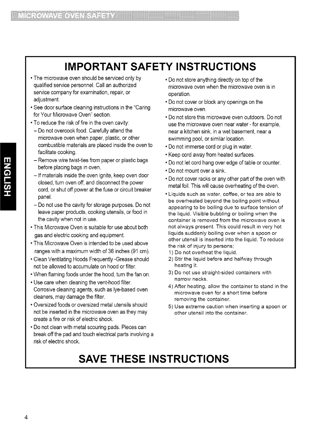 Kenmore 721.80039, 721.80033, 721.80034, 721.80032 manual Important Safety, Instructions 