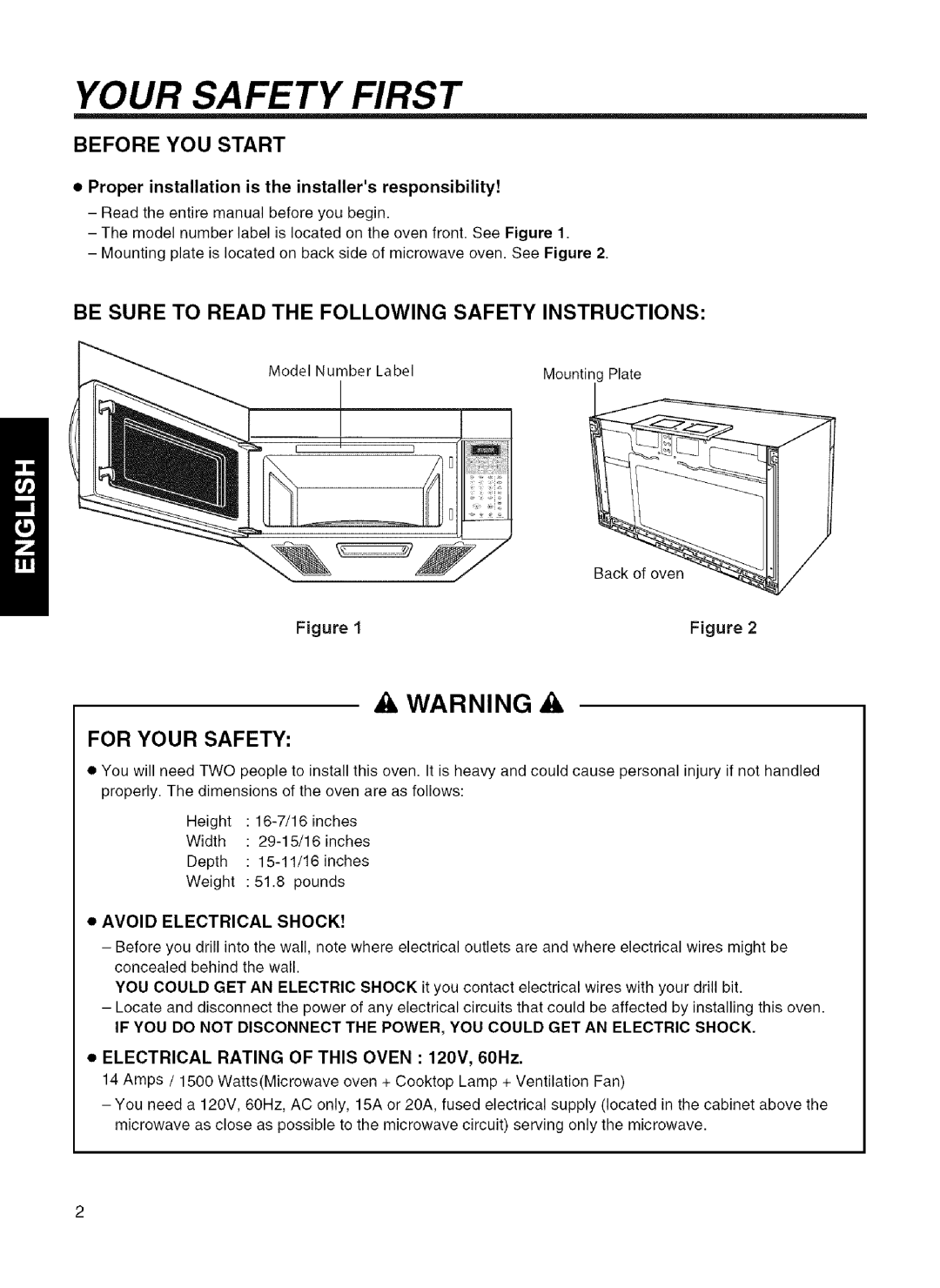 Kenmore 721.80043 Your Safety First, Before YOU Start, Be Sure to Read the Following Safety Instructions, For Your Safety 