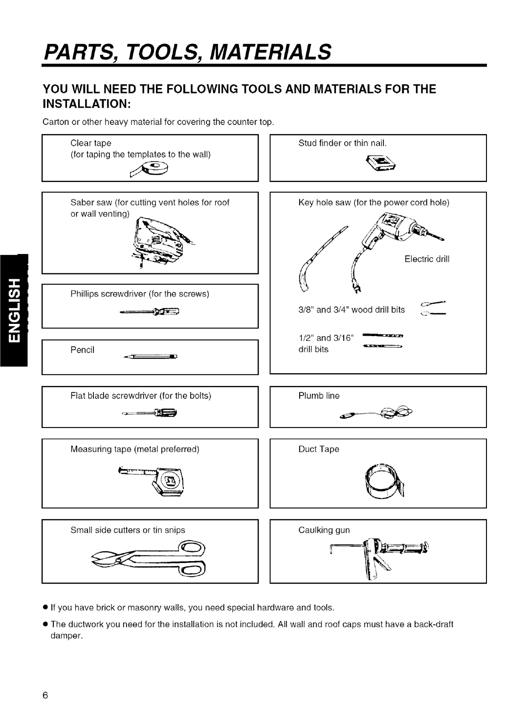 Kenmore 721.80043, 721.80049, 721.80042, 721.80044 installation instructions PARTS, TOOLS, Materials 