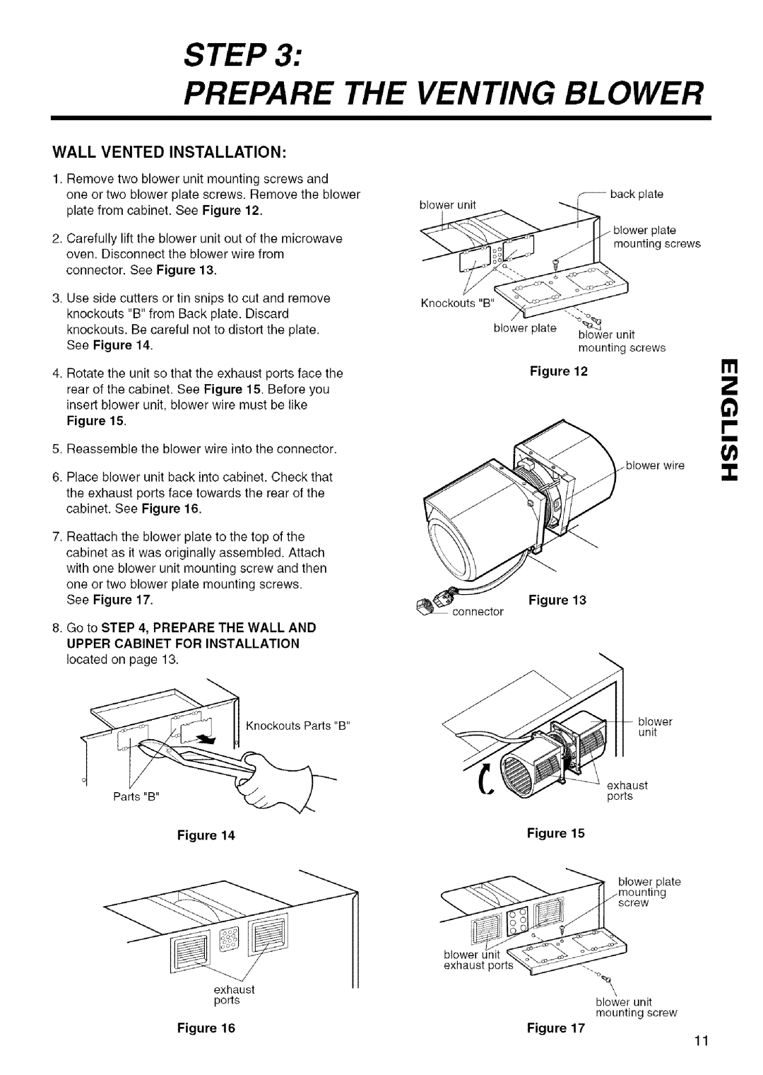 Kenmore 721.80529, 721.80524, 721.80404, 721.80403, 721.80402 Step Prepare, Venting Blower, Wall Vented Installation 