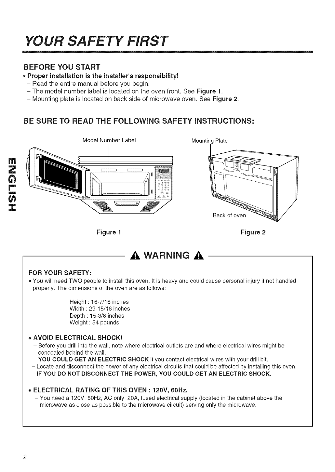 Kenmore 721.80403 Your Safety First, Before YOU Start, Back of oven, Proper installation is the installers responsibility 