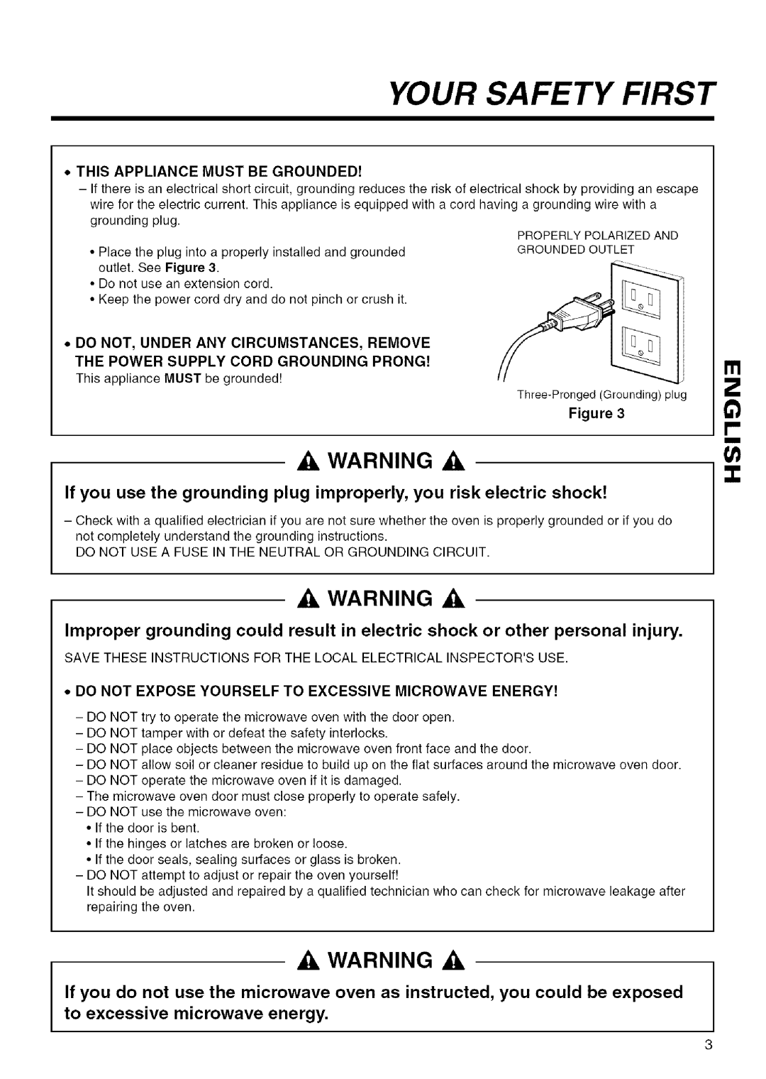 Kenmore 721.80529, 721.80524 Do not Expose Yourself to Excessive Microwave Energy, This Appliance Must be Grounded 