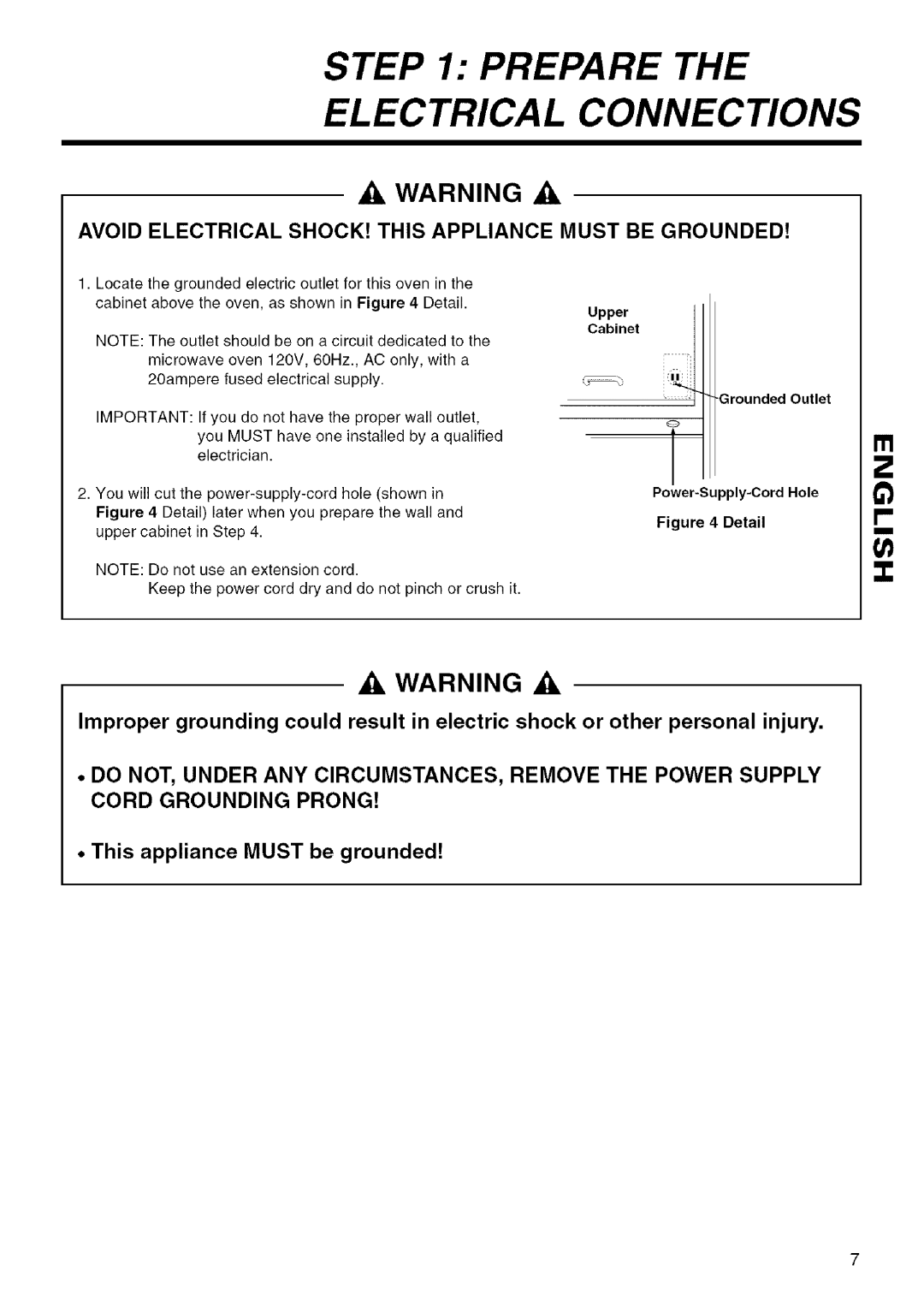 Kenmore 721.80523, 721.80524 Prepare Electrical Connections, Avoid Electrical SHOCK! this Appliance Must be Grounded 