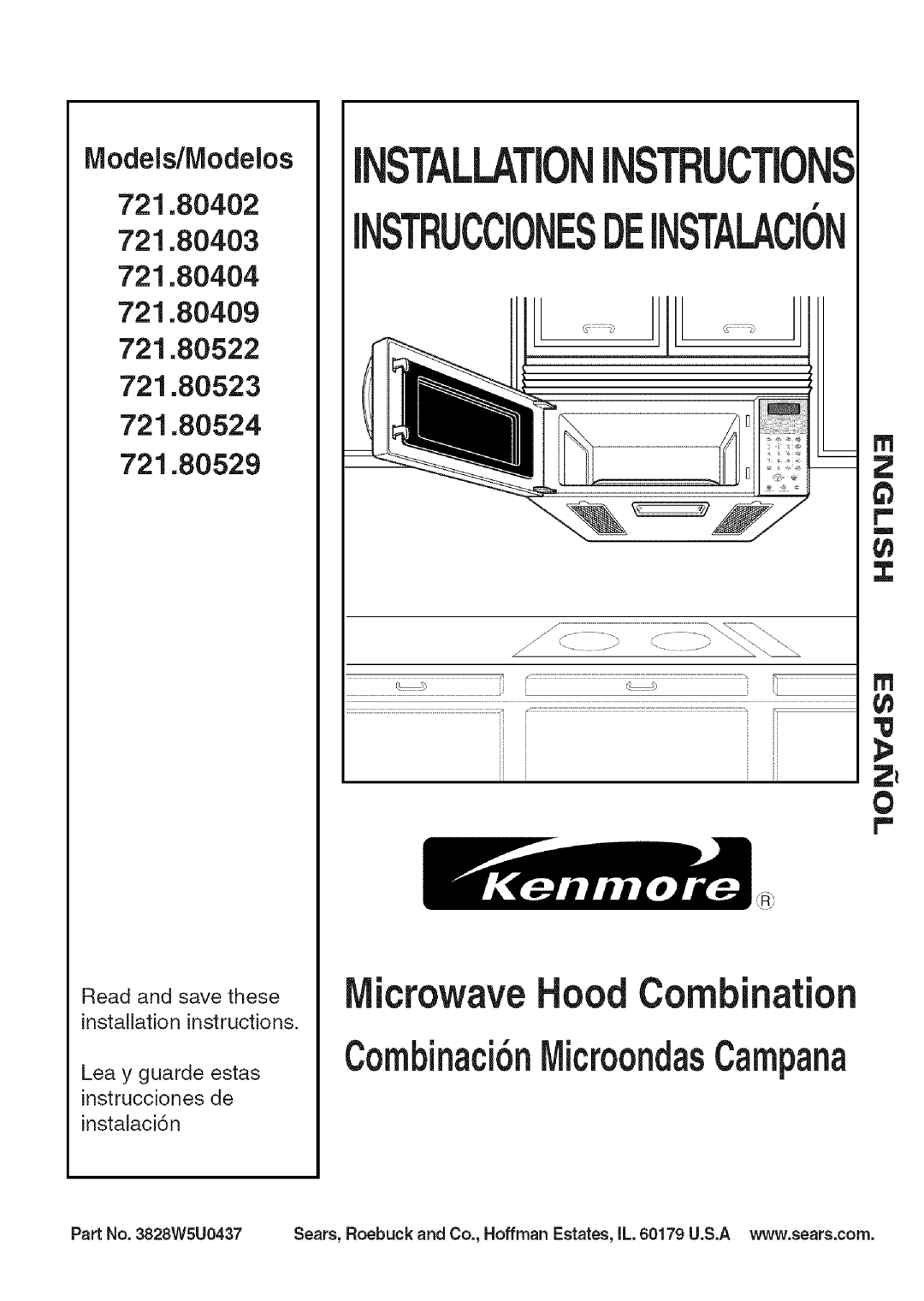 Kenmore 721.80404 installation instructions Instructions, rowave Hood Combination, Combinaci6nMicroondasCampana, 721.80402 