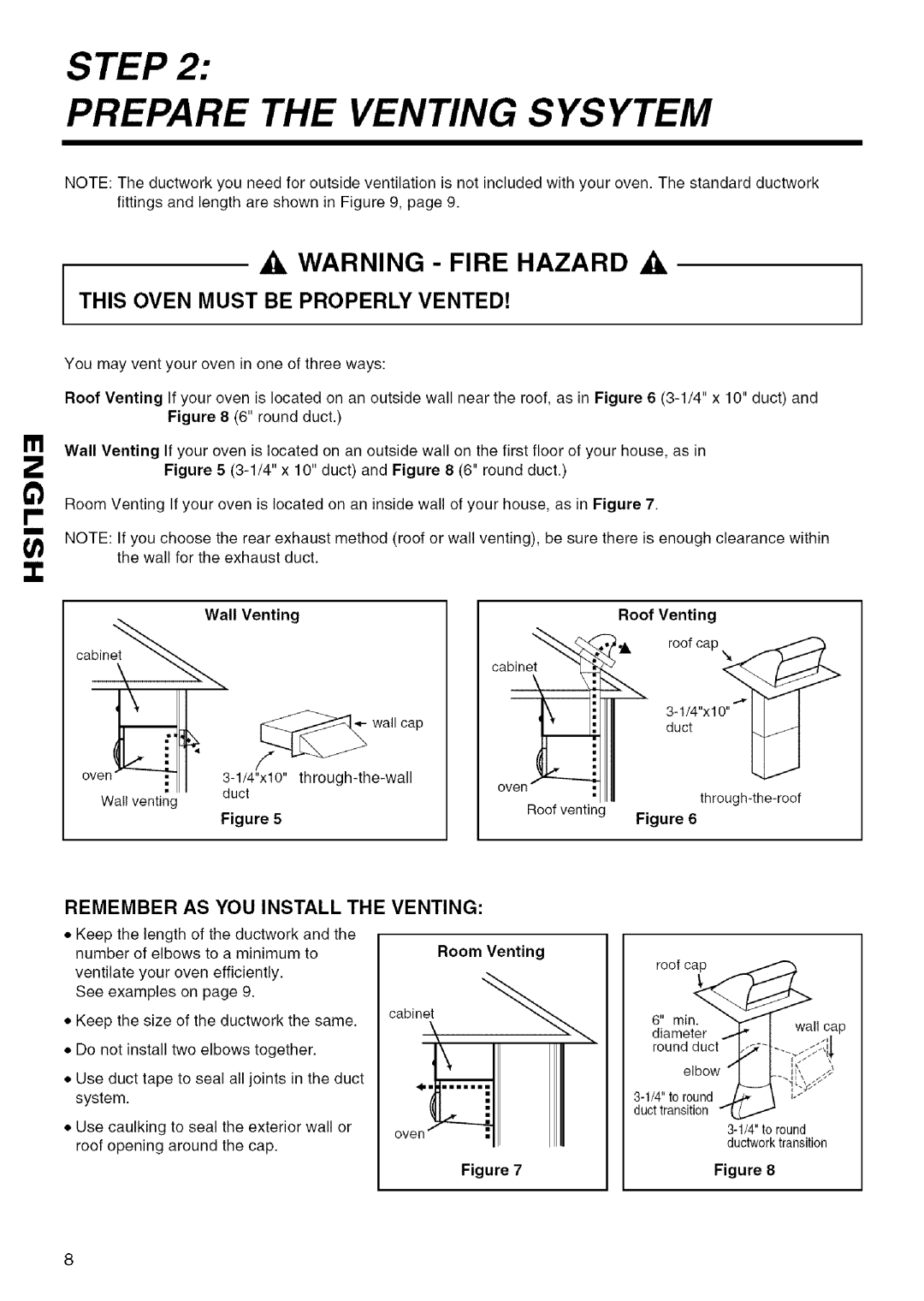 Kenmore 721.80524, 721.80404 Step Prepare The Venting S Ysytem, Warning - Fire Hazard, Remember As You Install The Venting 