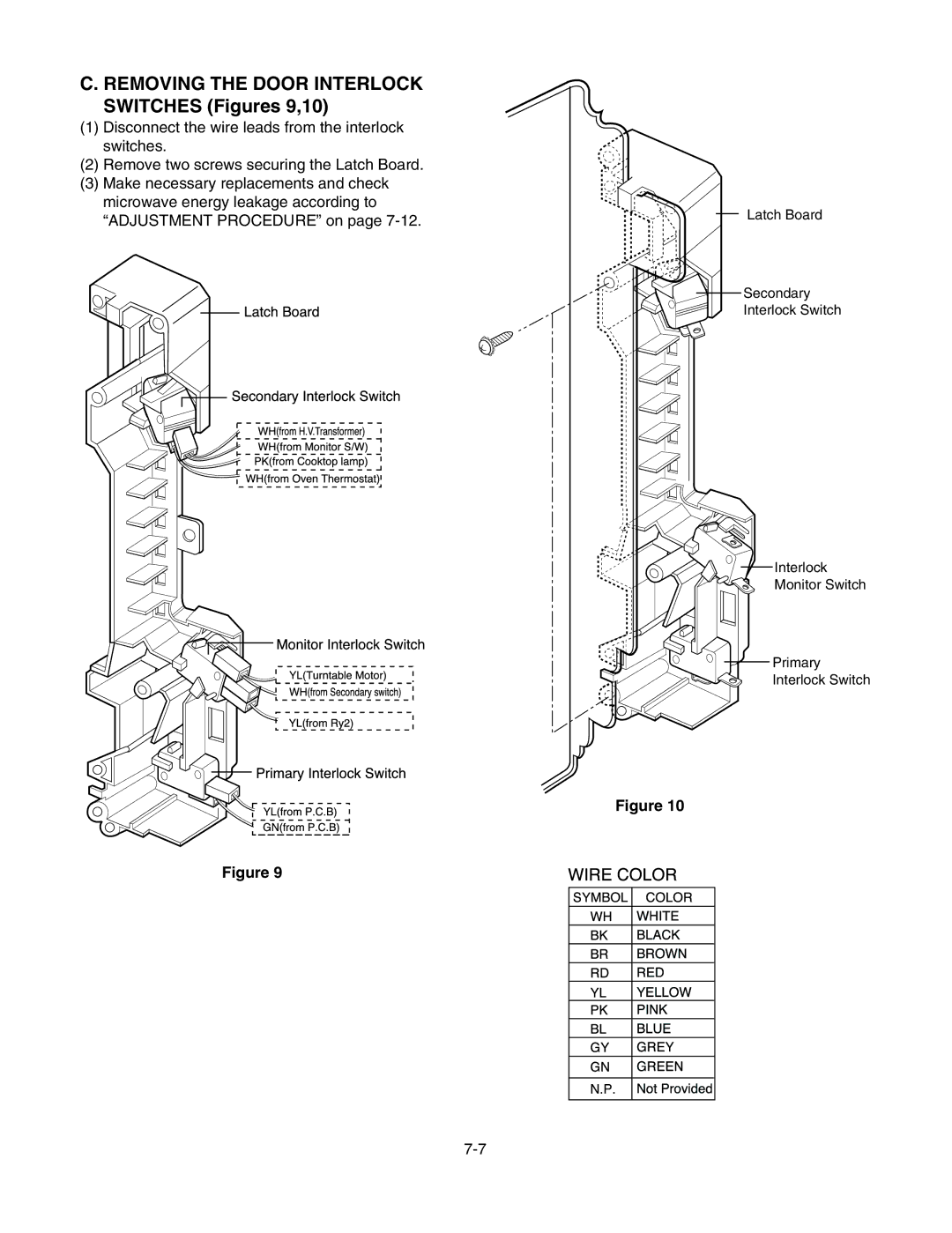 Kenmore 721.626434, 721.805944, 721.805934, 721.805924, 721.626424 manual Removing the Door Interlock Switches Figures 9,10 