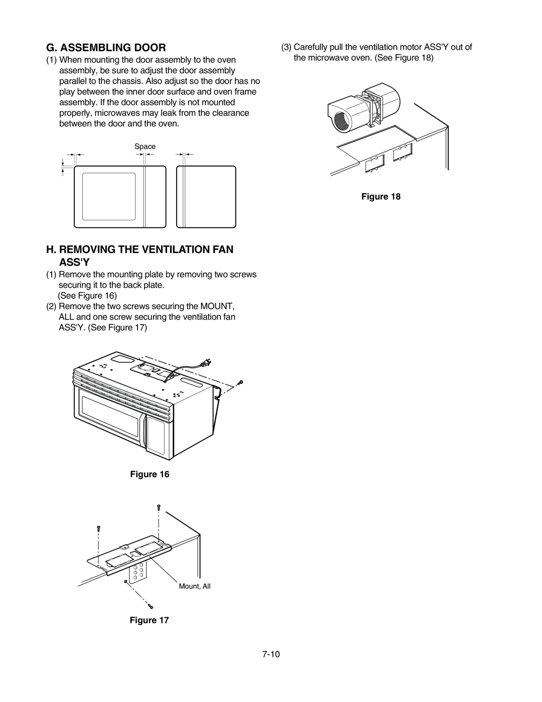 Kenmore 721.805994, 721.805944, 721.805934 manual G. Assembling Door, H. Removing The Ventilation Fan Assy, Figure Figure 